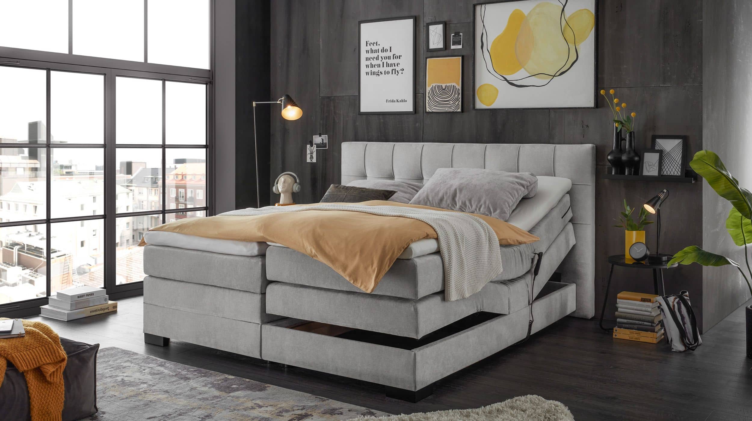 Boxspringbett 180 x 200 cm grau - elektrisch - Microfaser - TALENA
