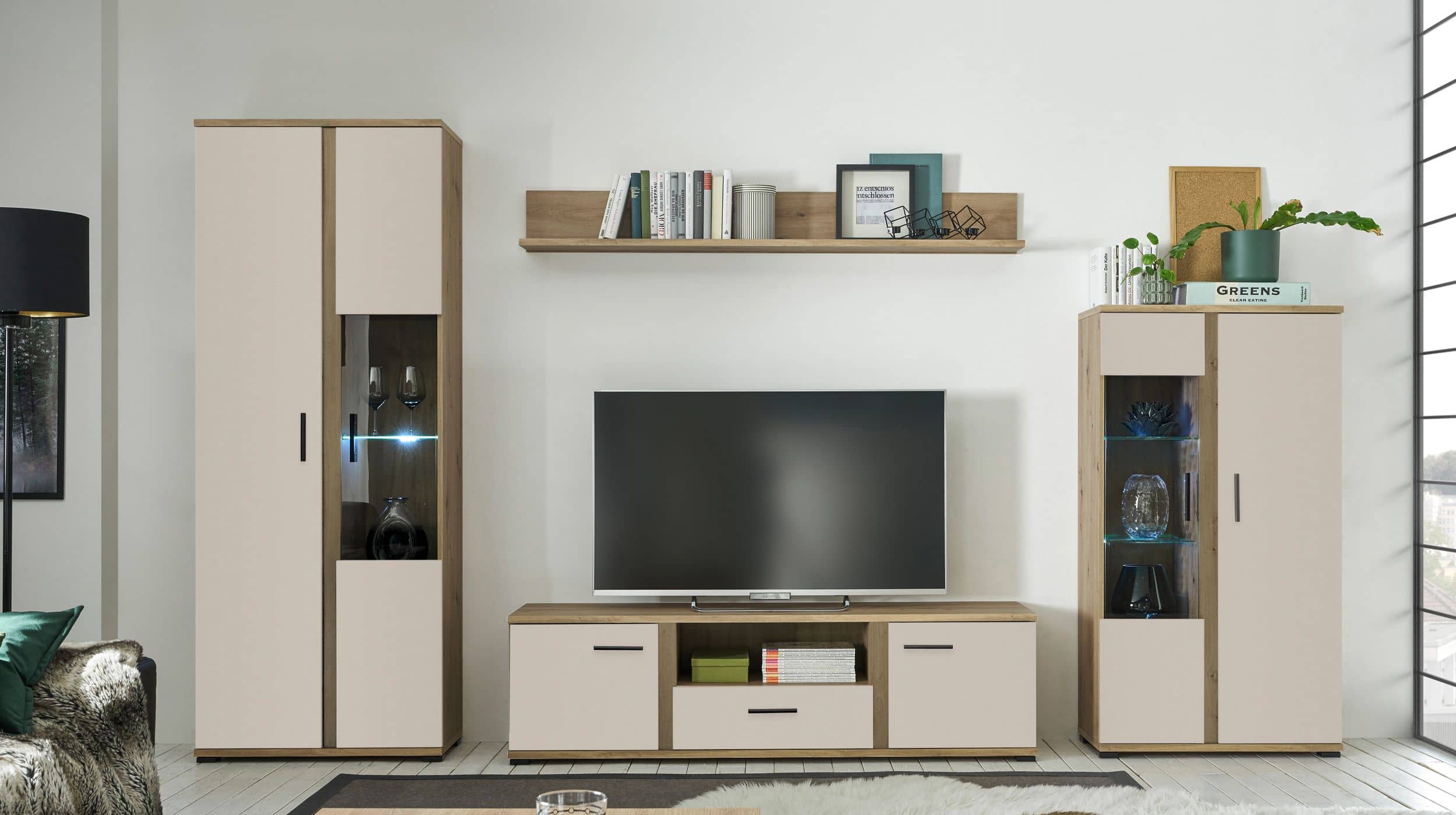 Vitrine mit Glastür beige - Artisan Eiche 75 cm - KANADA