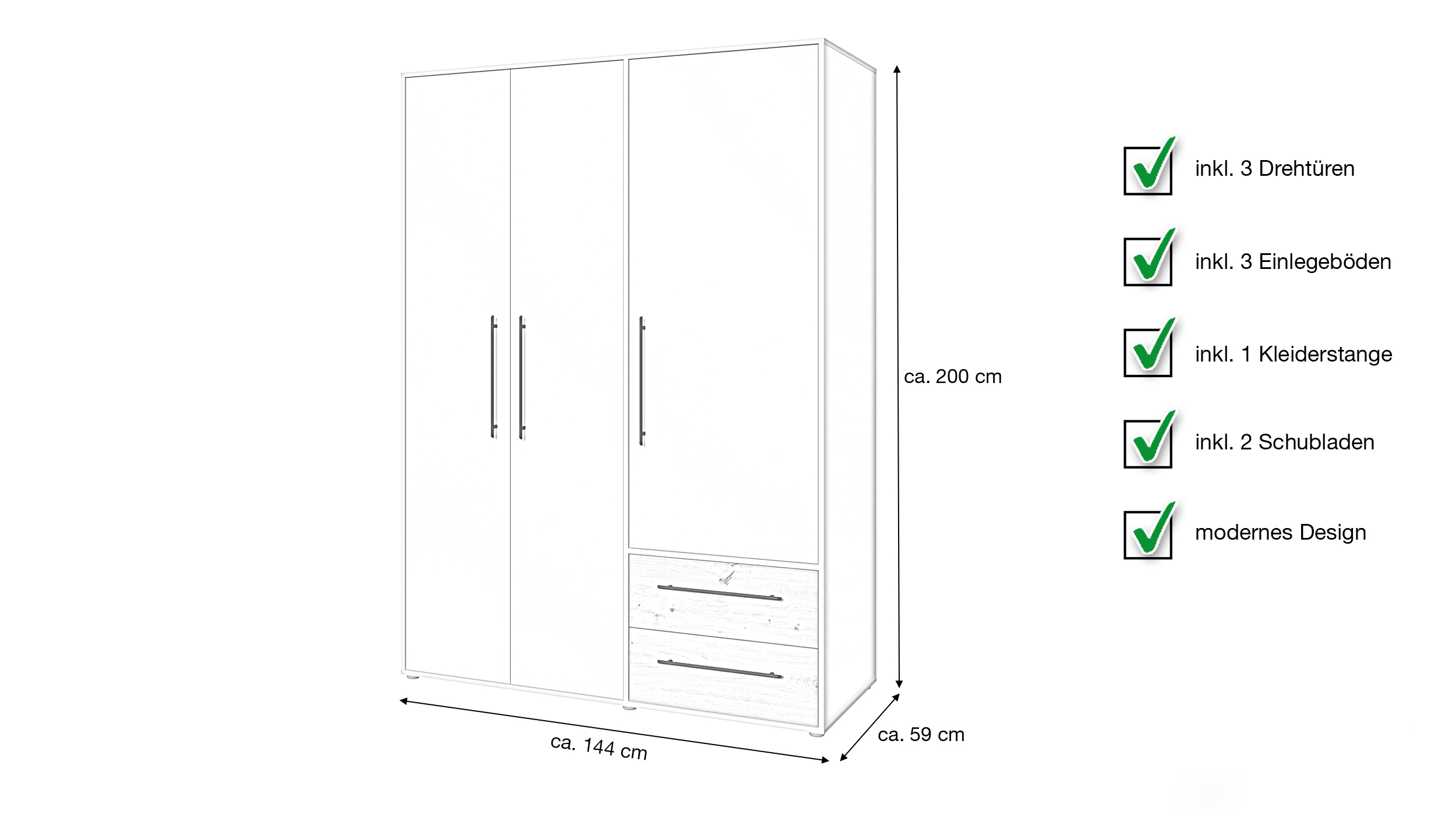 Kleiderschrank beige Artisan Eiche - 144 cm - 3 Türen - MOKKARIS