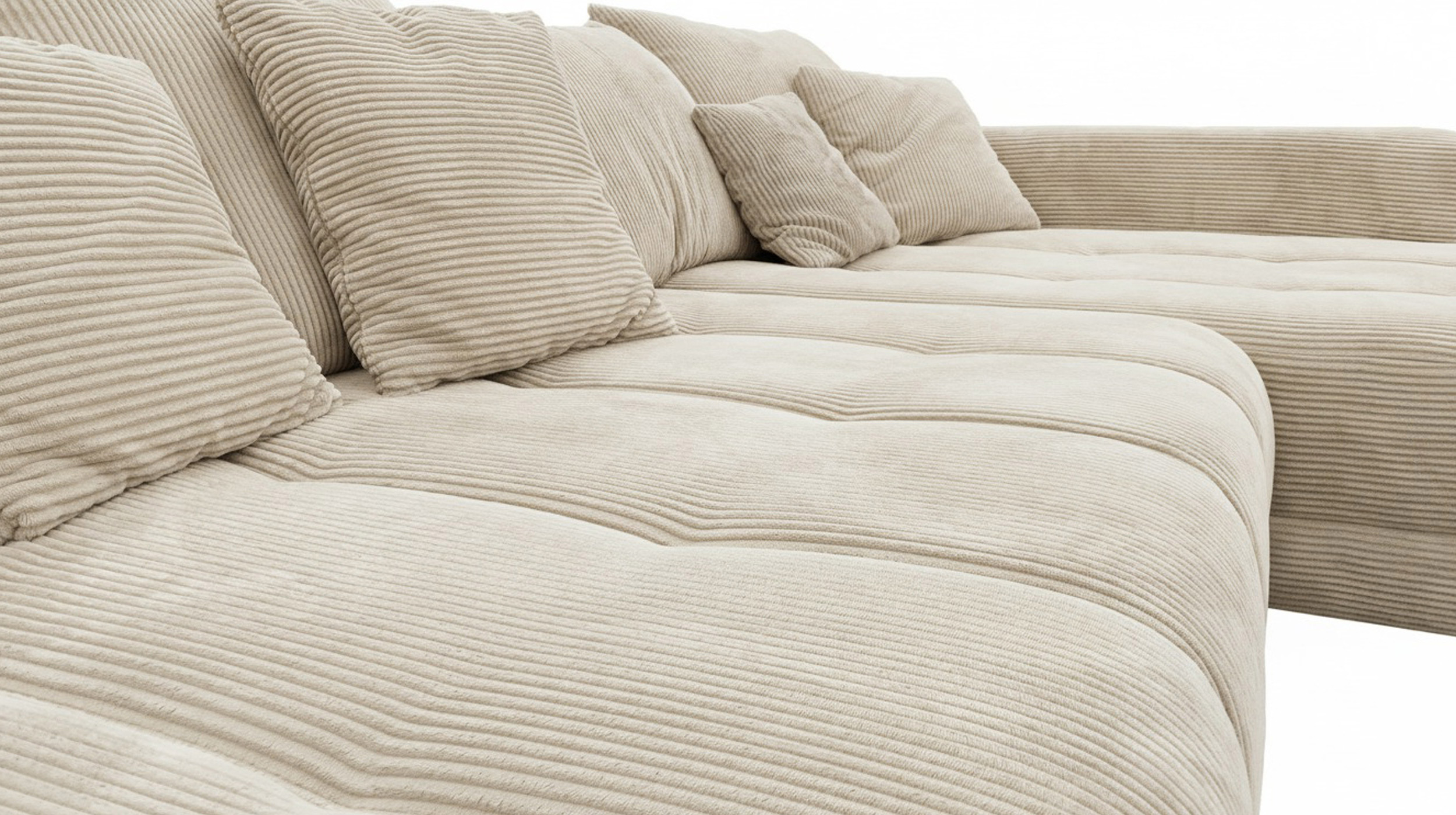 Ecksofa Cord beige elektrisch ausfahrbar 300 cm - OT rechts - ARTEMIS
