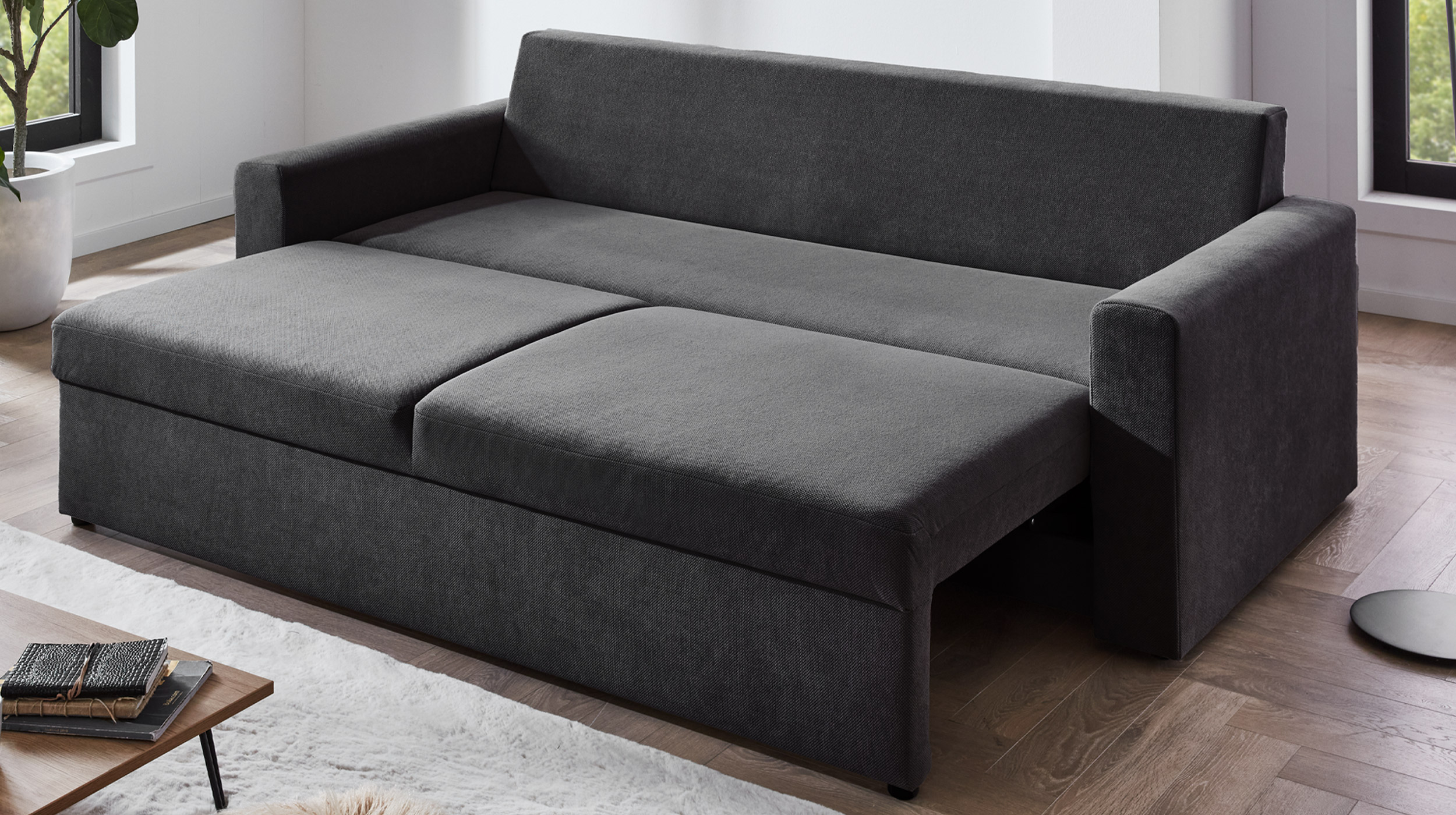 Schlafsofa grau ausziehbar 2-Sitzer 235 cm - BOXER