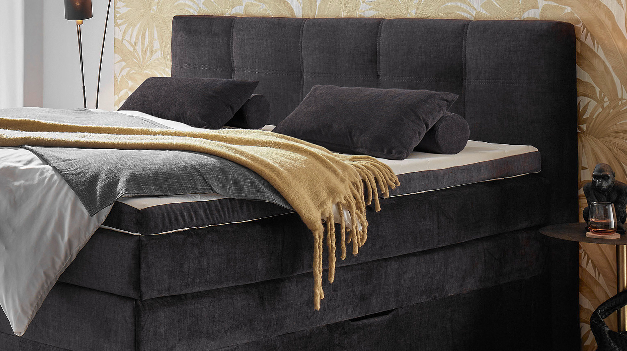 Boxspringbett 180 cm mit Bettkasten anthrazit Velours - FANES