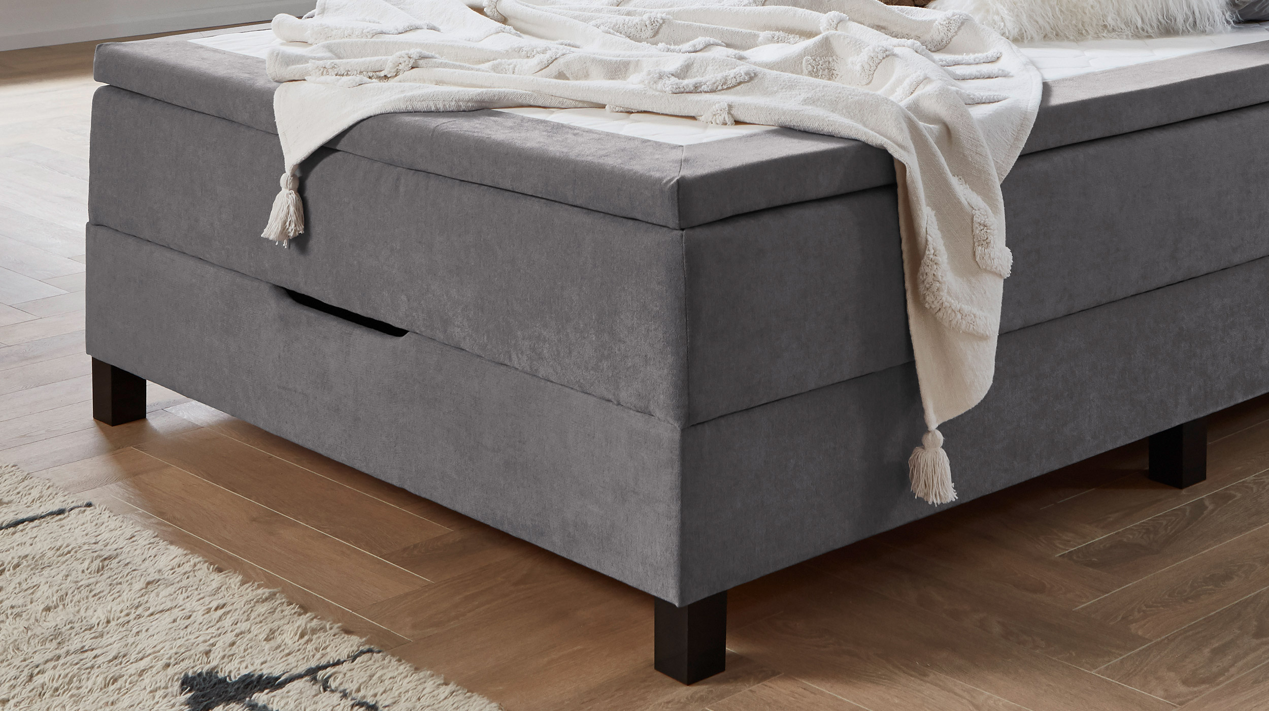 Boxbett 140 x 200 cm grau mit Bettkasten - JEFF