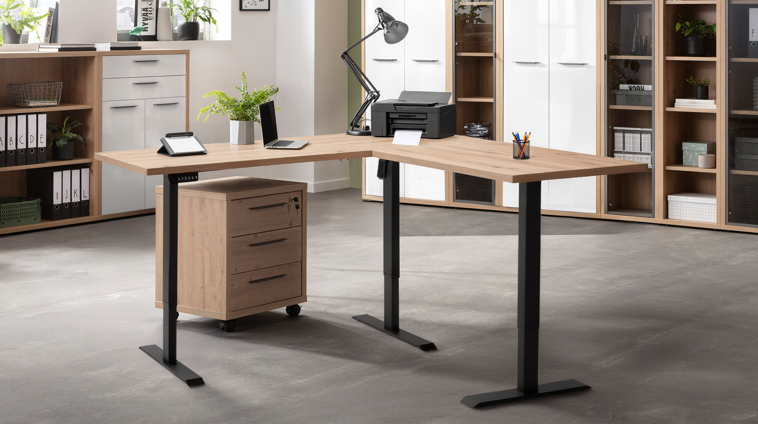 Eckschreibtisch höhenverstellbar Artisan Eiche 180 cm - ENERGIA