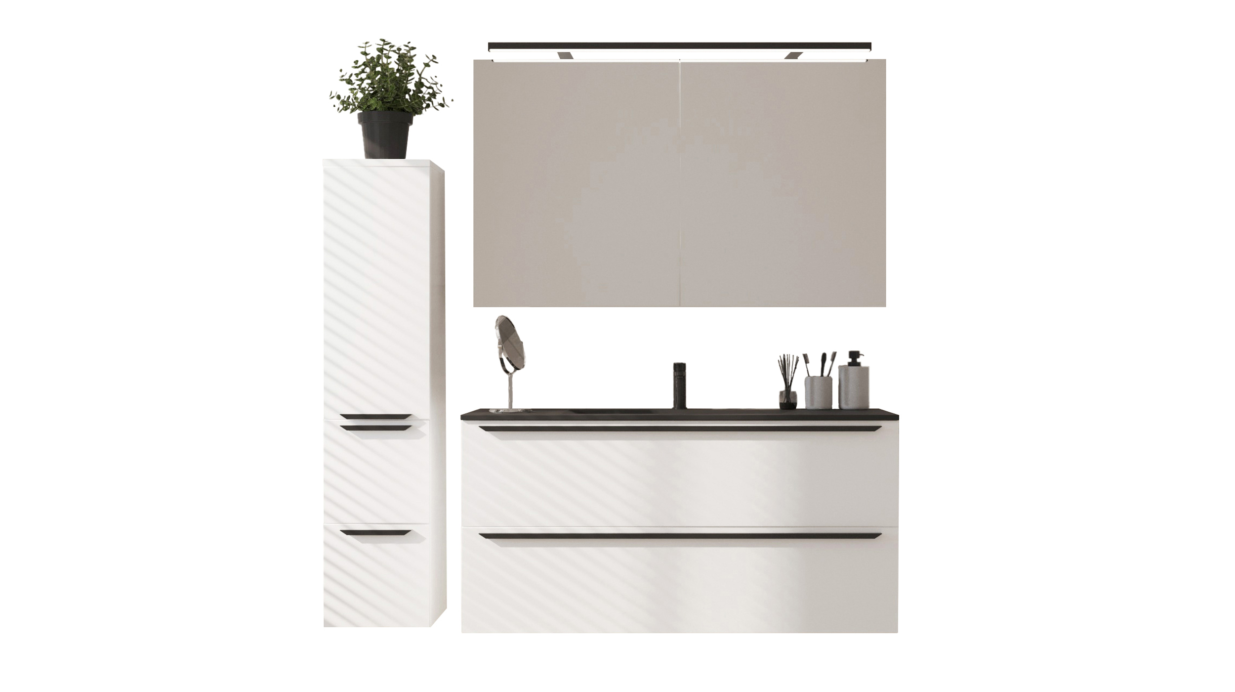 Badmöbel-Set weiß glanz - 3 Teile mit HS - Waschtisch 120 cm - FERNANDA