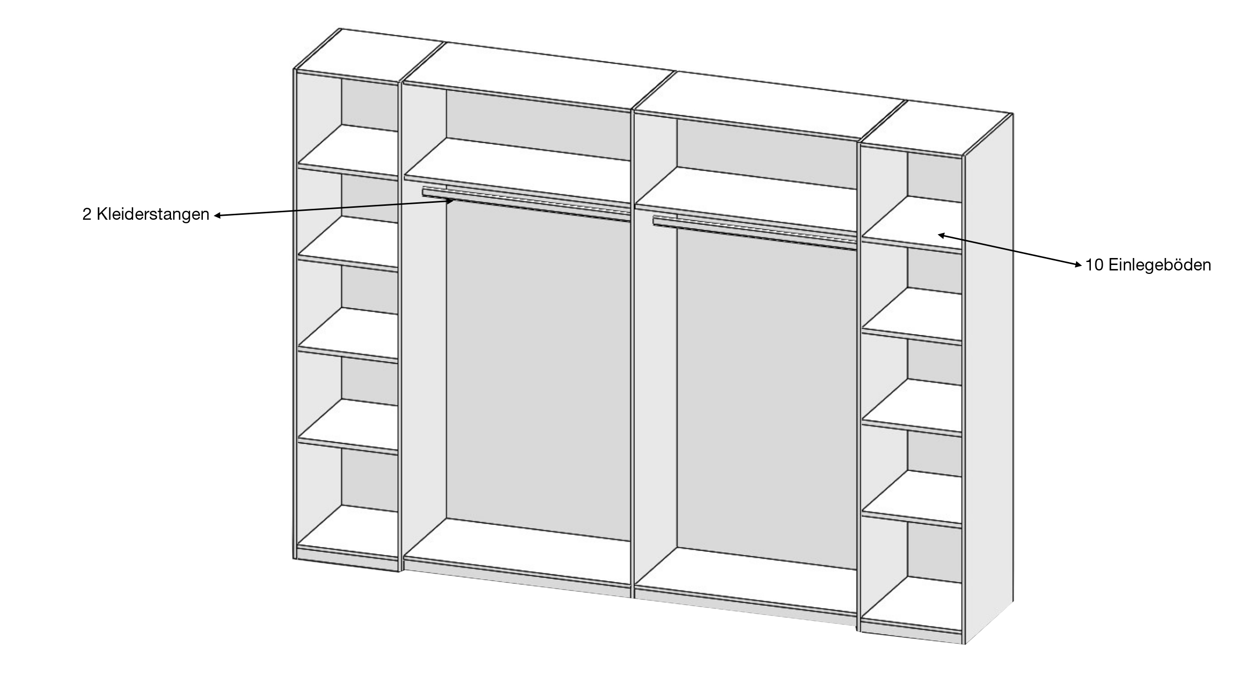 Kleiderschrank mit Spiegel - weiß - 312 cm - MEGA
