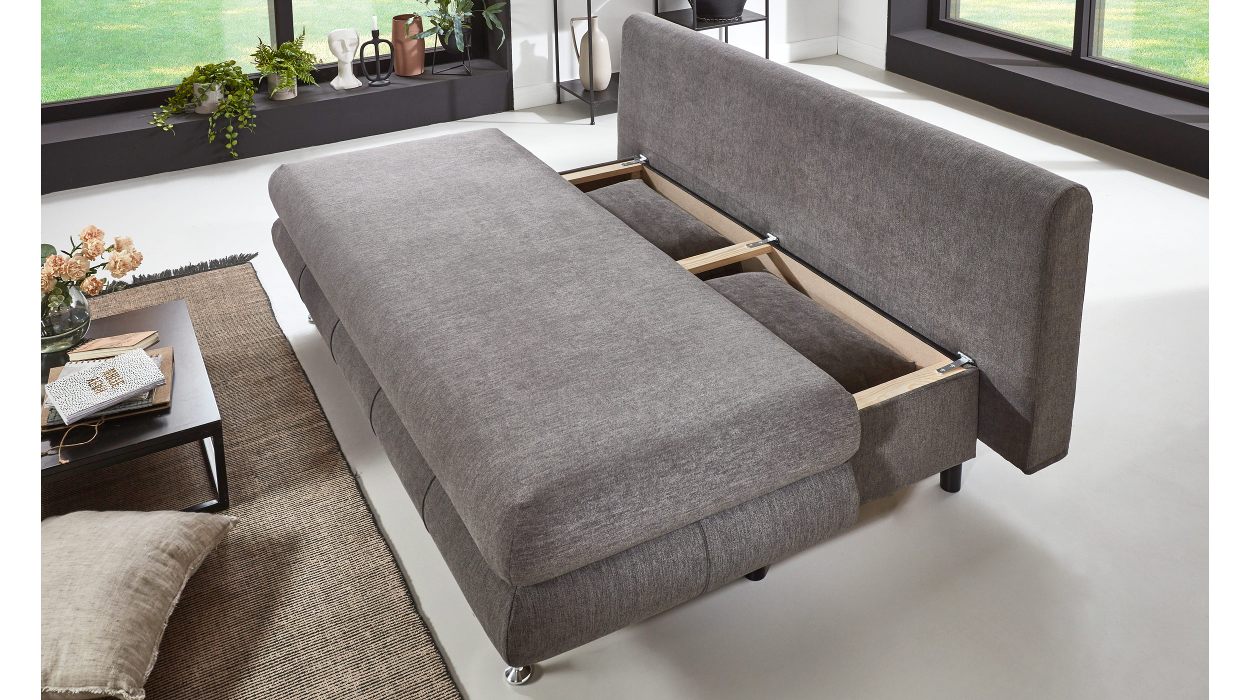 Schlafsofa taupe Bettkasten ausziehbar Federkern 196 cm - BENFELD