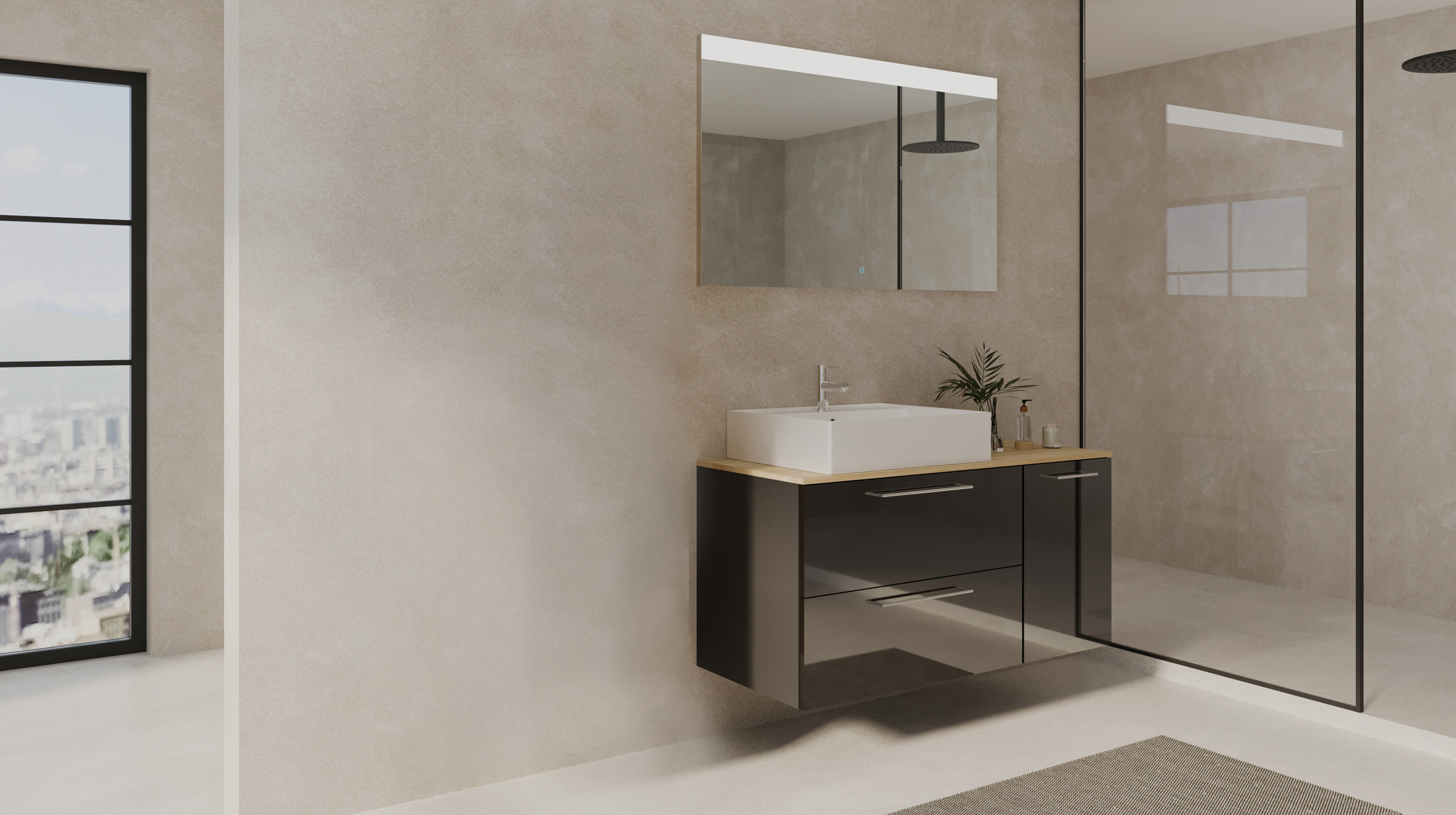 Badmöbel-Set grau hochglanz - 2 Teile - Waschtisch 120 cm - FRANKA