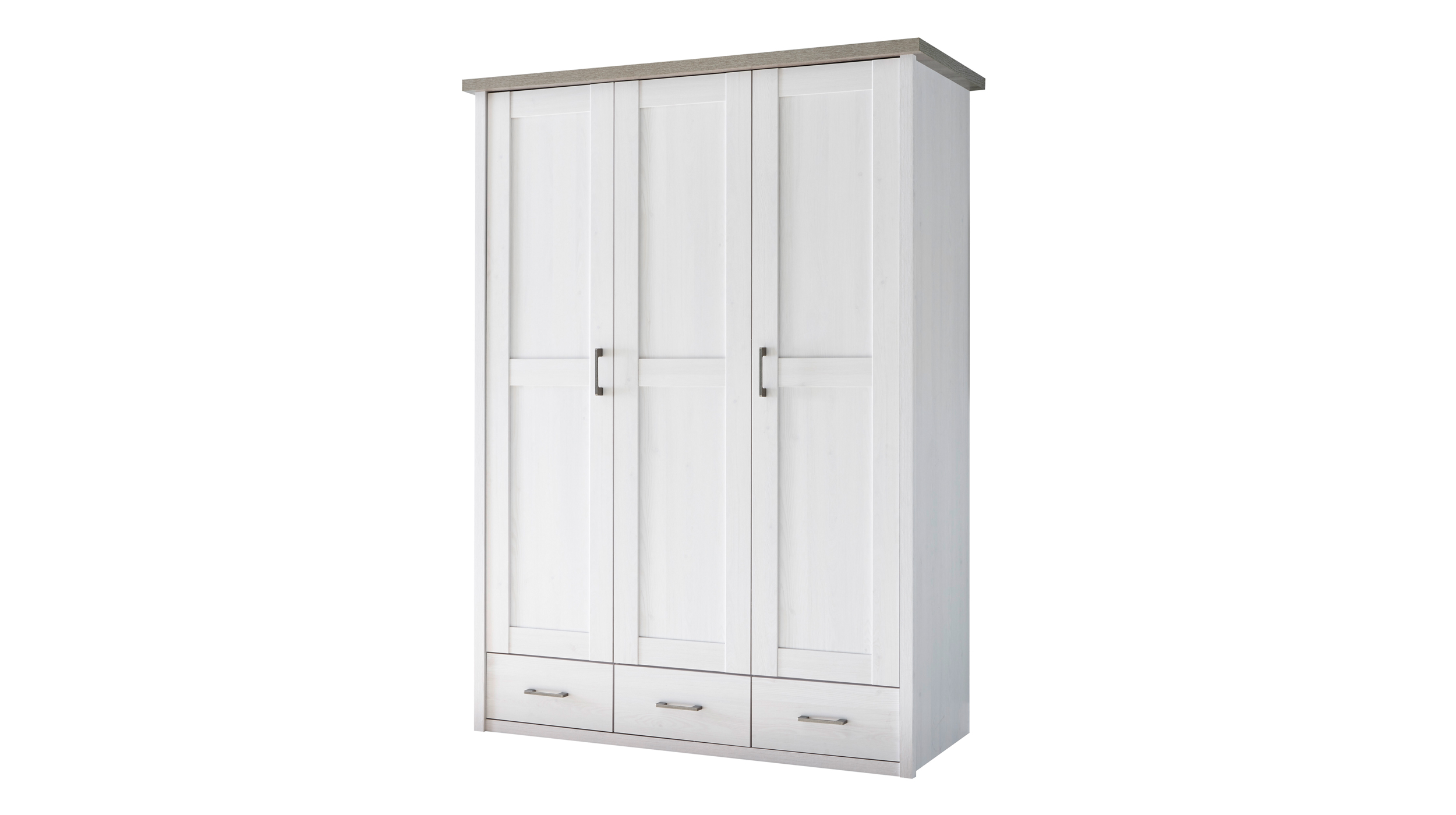 Kleiderschrank 148 cm Pinie weiß 3-türig - LUCA