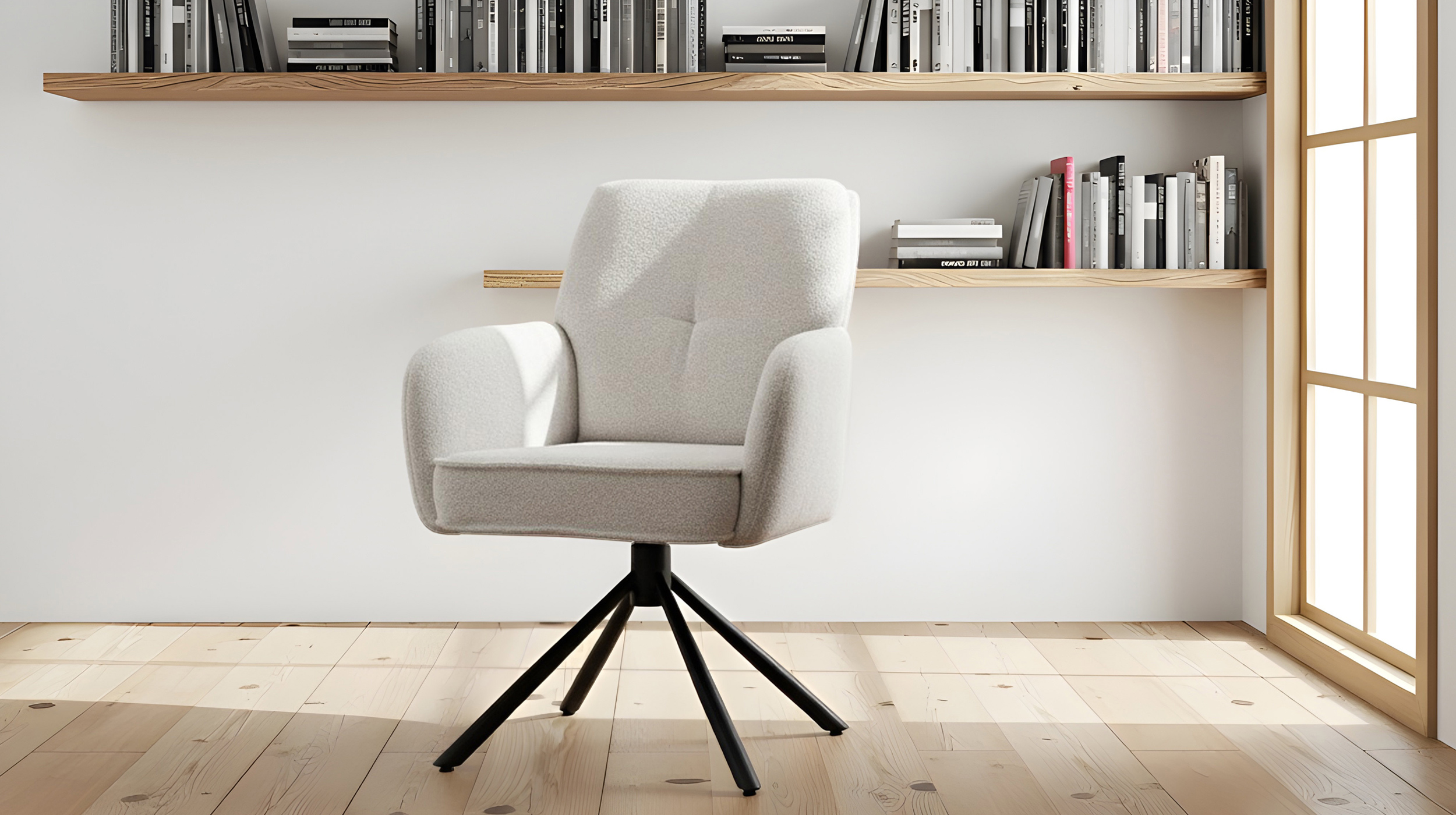 Armlehnstuhl creme Drehstuhl Taschenfederkern - JÖRDIS