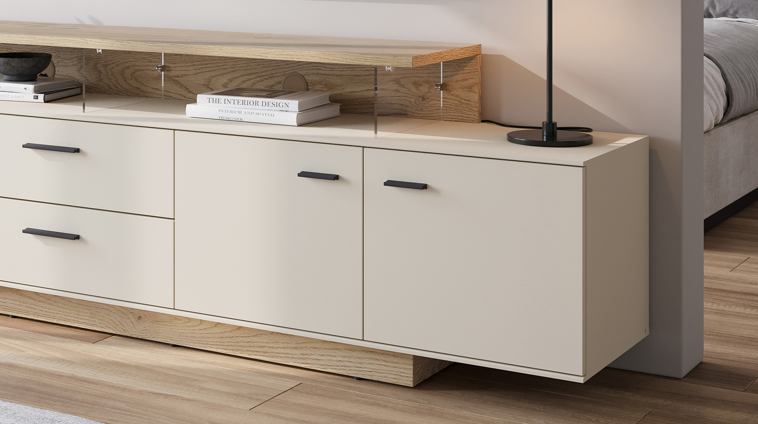 TV - Lowboard beige - Eiche - 236 cm TV-Board - MEOLO