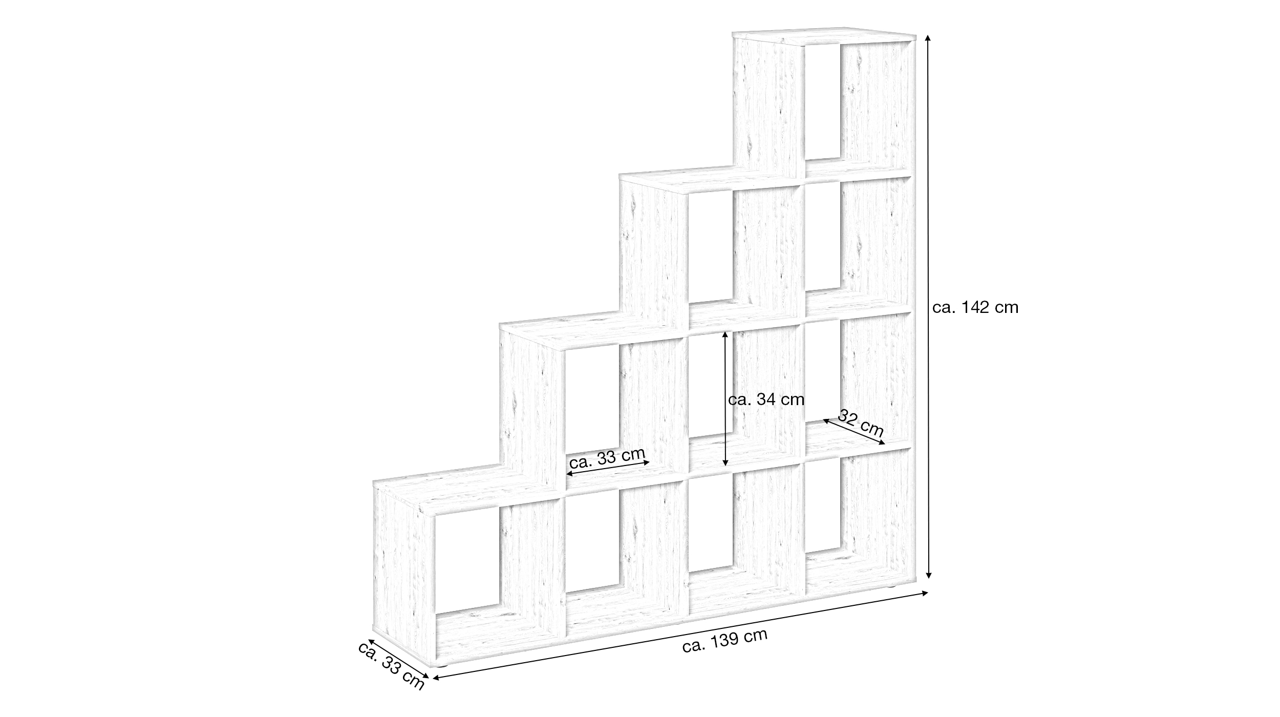 Raumteiler Artisan Eiche 139 x 142 cm - 10 Fächer - RIKU