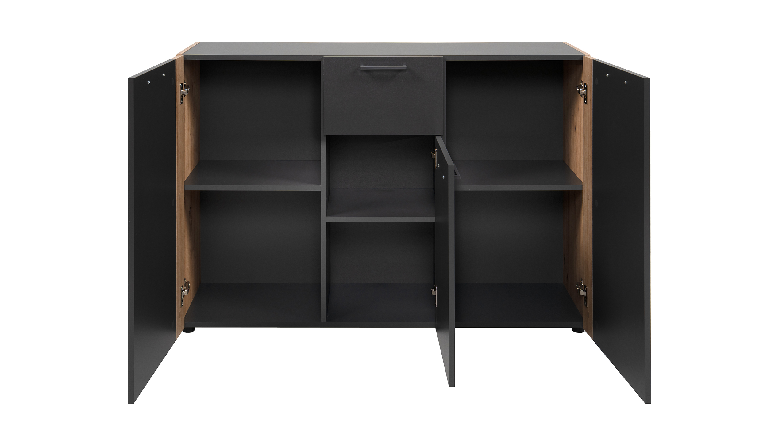 Kommode anthrazit Artisan Eiche 3-türig 125 x 35 cm - CENTO 