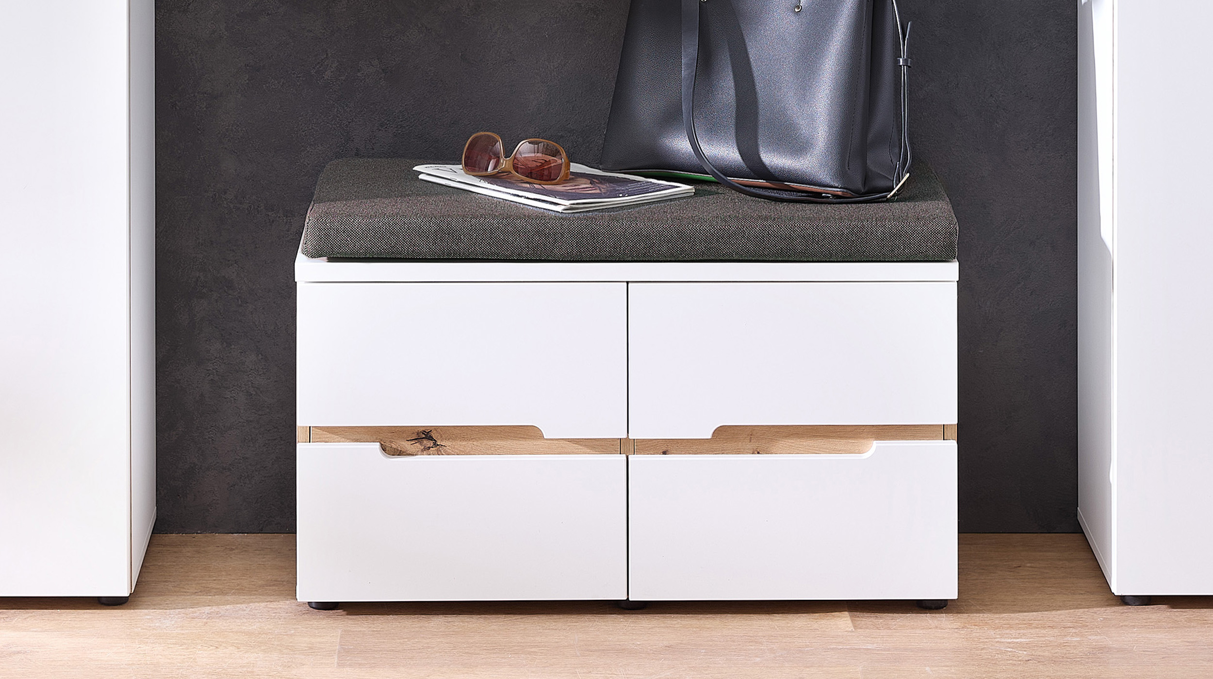 Garderobenbank mit Stauraum weiß - Artisan Eiche 80 cm - MEMPHIS 