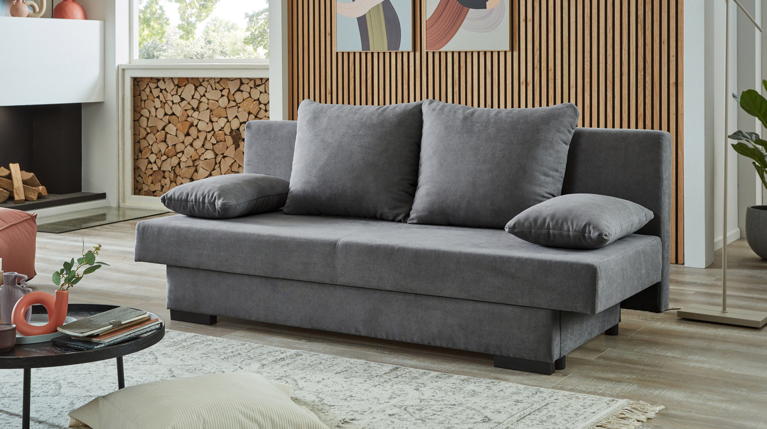 Schlafsofa anthrazit Bettkasten ausziehbar 190 cm - GRONINGEN Schlafsofa anthrazit Bettkasten ausziehbar 190 cm - GRONINGEN