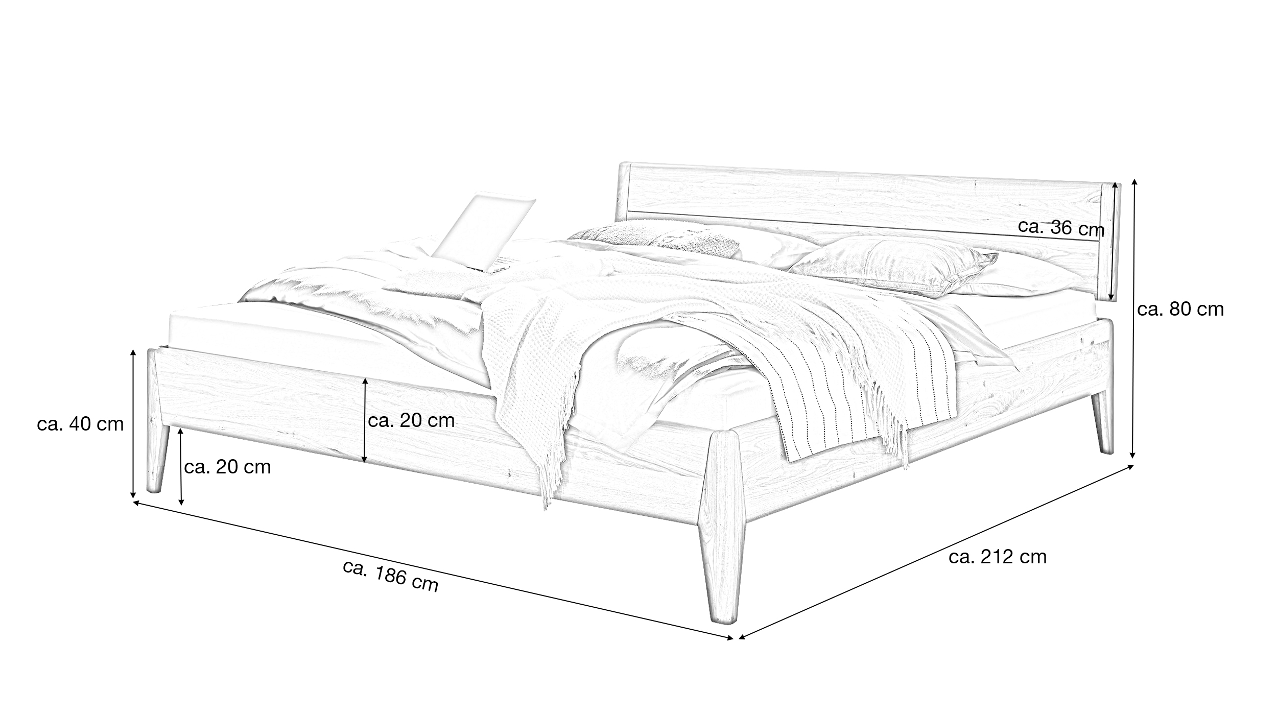 Massivholzbett 180 x 200 cm Wildeiche geölt - VEGARD