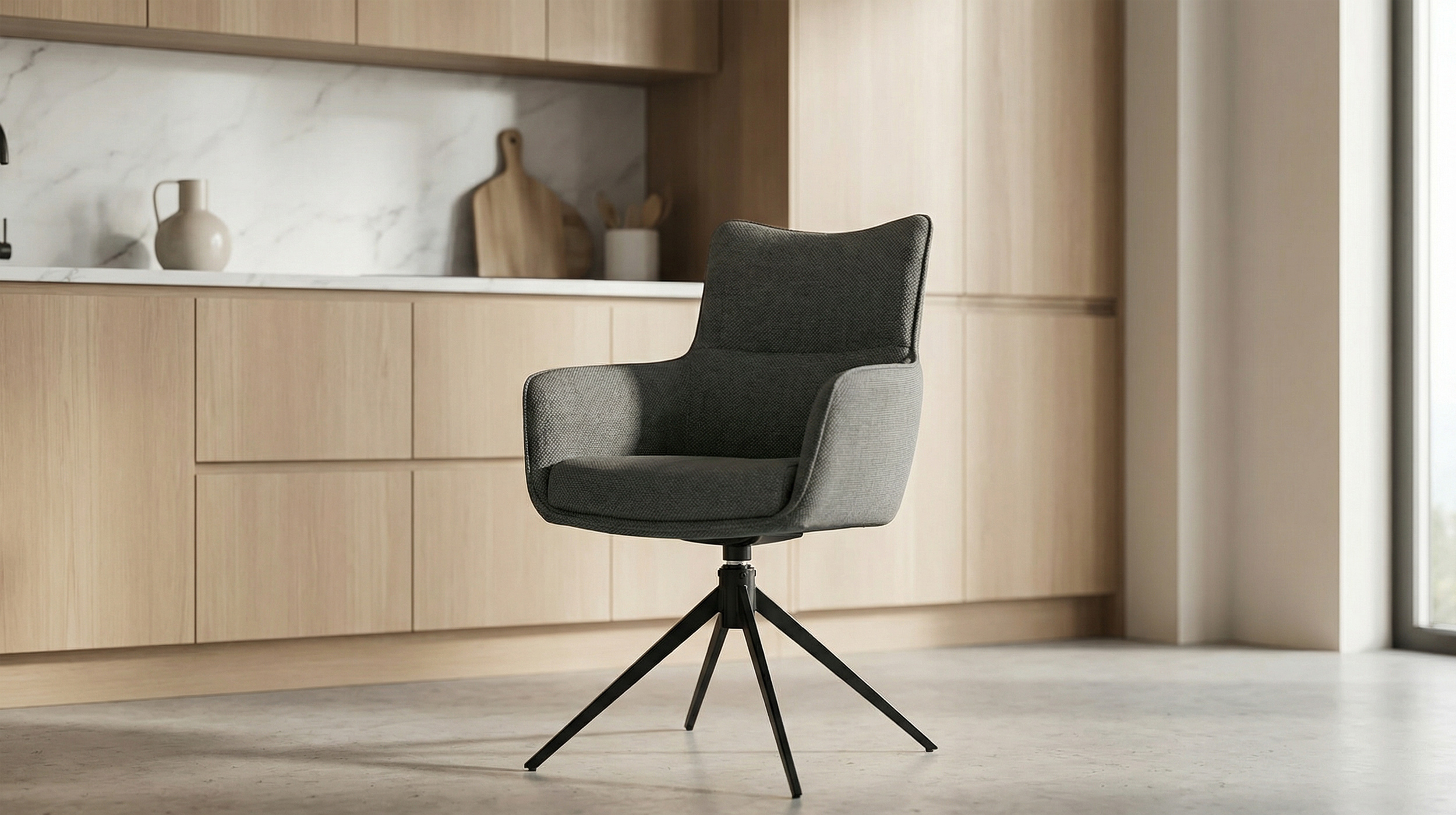 Armlehnstuhl anthrazit Drehstuhl Webstoff - LIMA