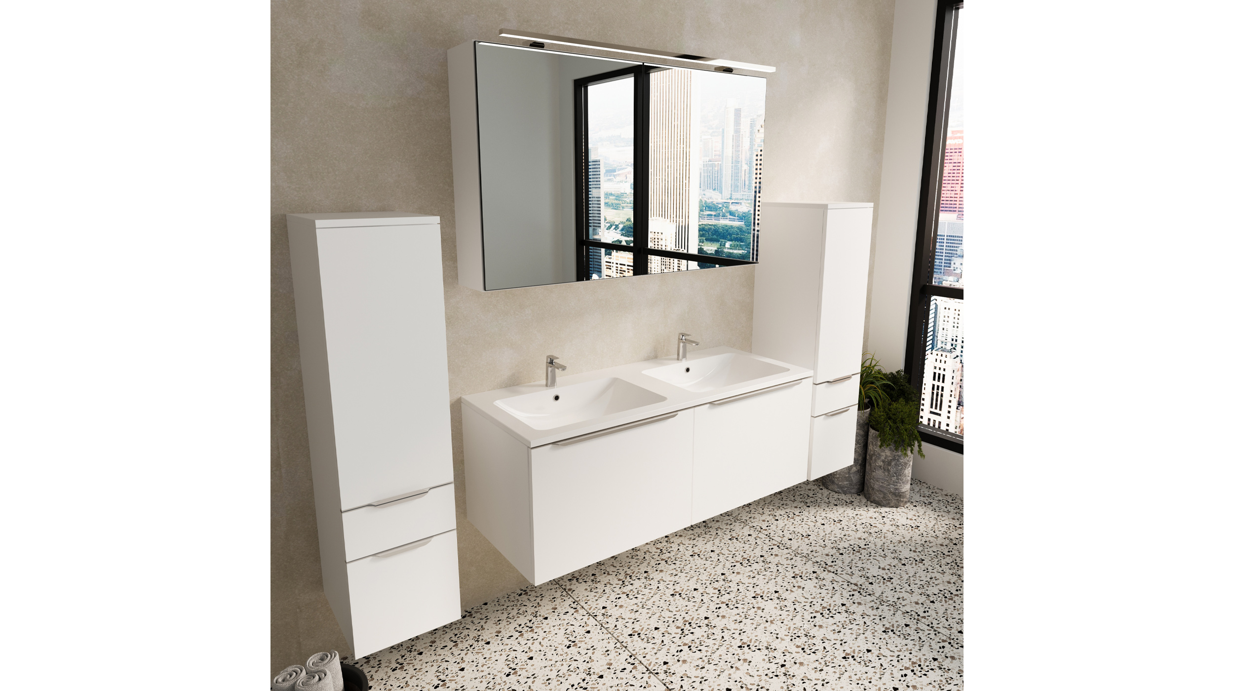 Badmöbel-Set weiß matt - 4 Teile - Waschtisch 121 cm - SANTANA