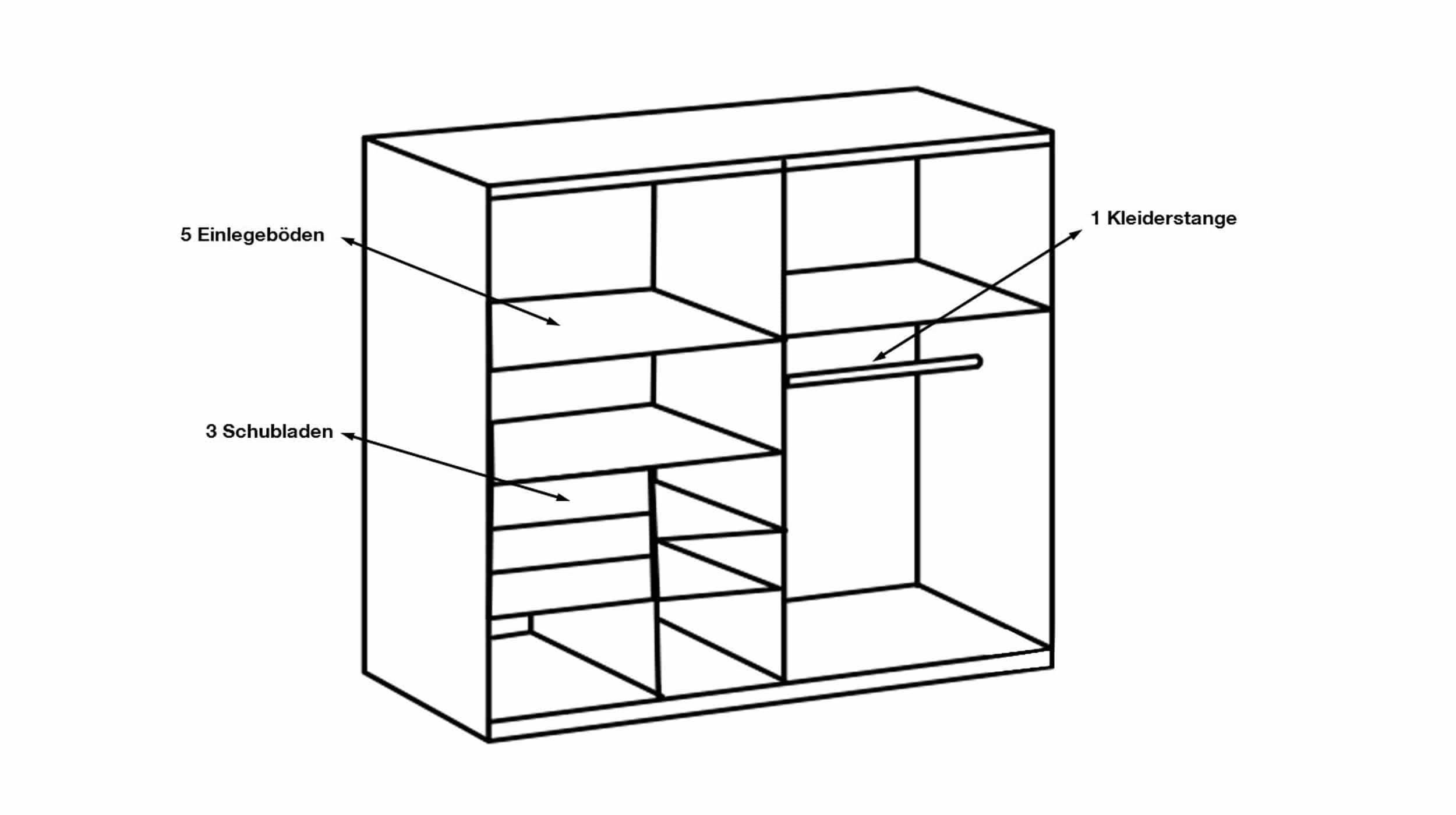 Schwebetürenschrank grau mit Glasfront - 225 cm - SAIGON