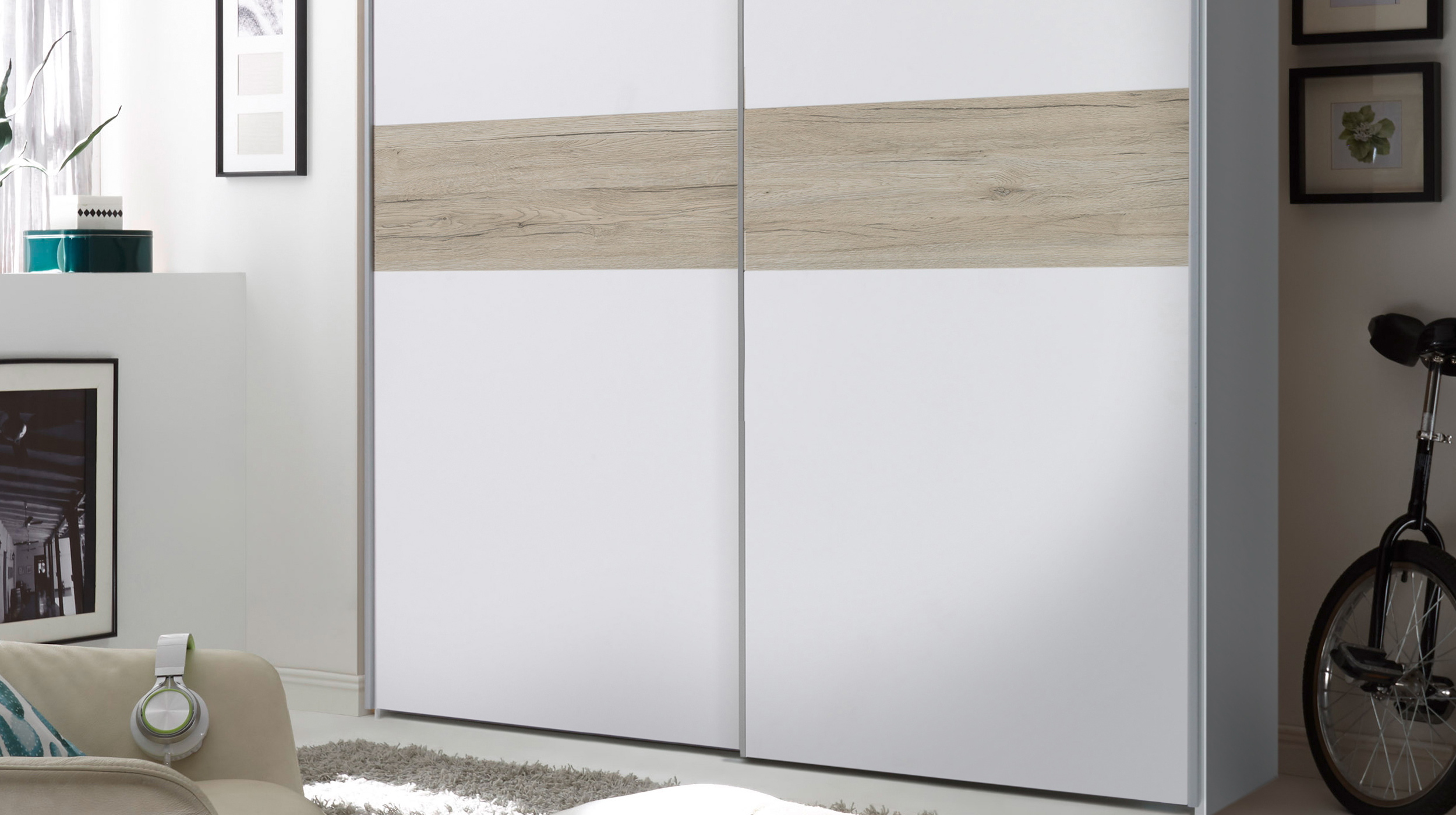Schwebetürenschrank San Remo Eiche - weiß 170 cm - TIME