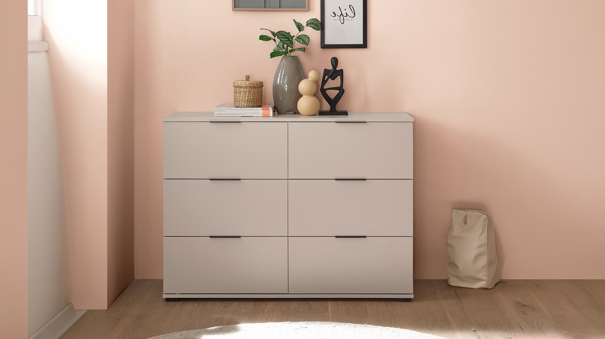 Kommode mit Schubladen beige 121 x 91 cm - CARANO