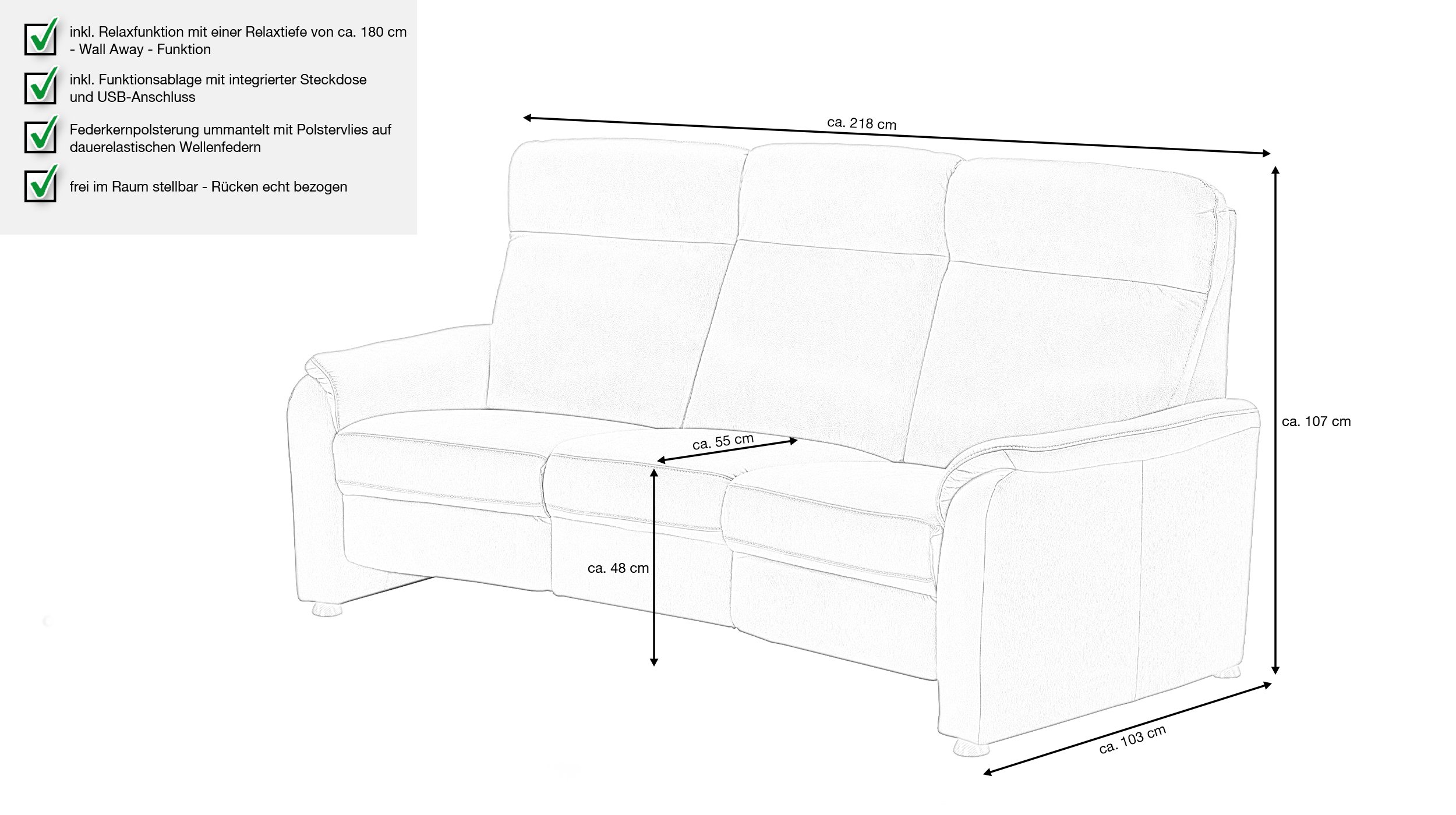 Couchliebe® Einzelsofa 3-Sitzer planbar - anthrazit - Premium Version - PENELOPE