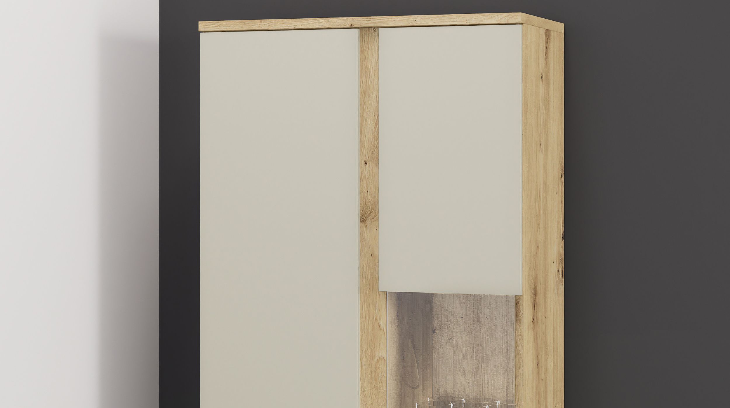 Vitrine mit Beleuchtung beige - Artisan Eiche 75 cm - KANADA