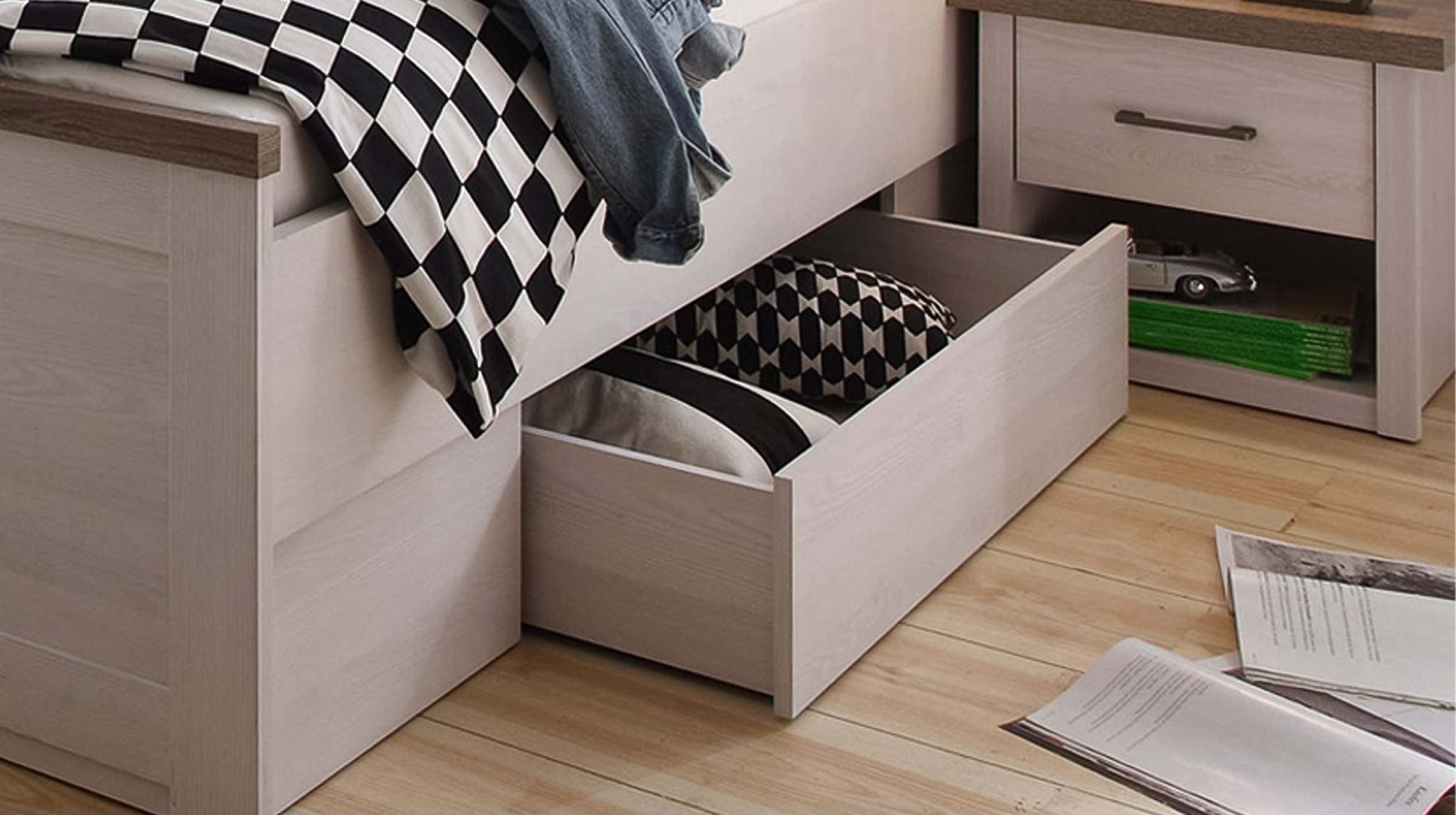 Jugendbett mit Schublade 90 x 200 cm Pinie weiß - LUCA