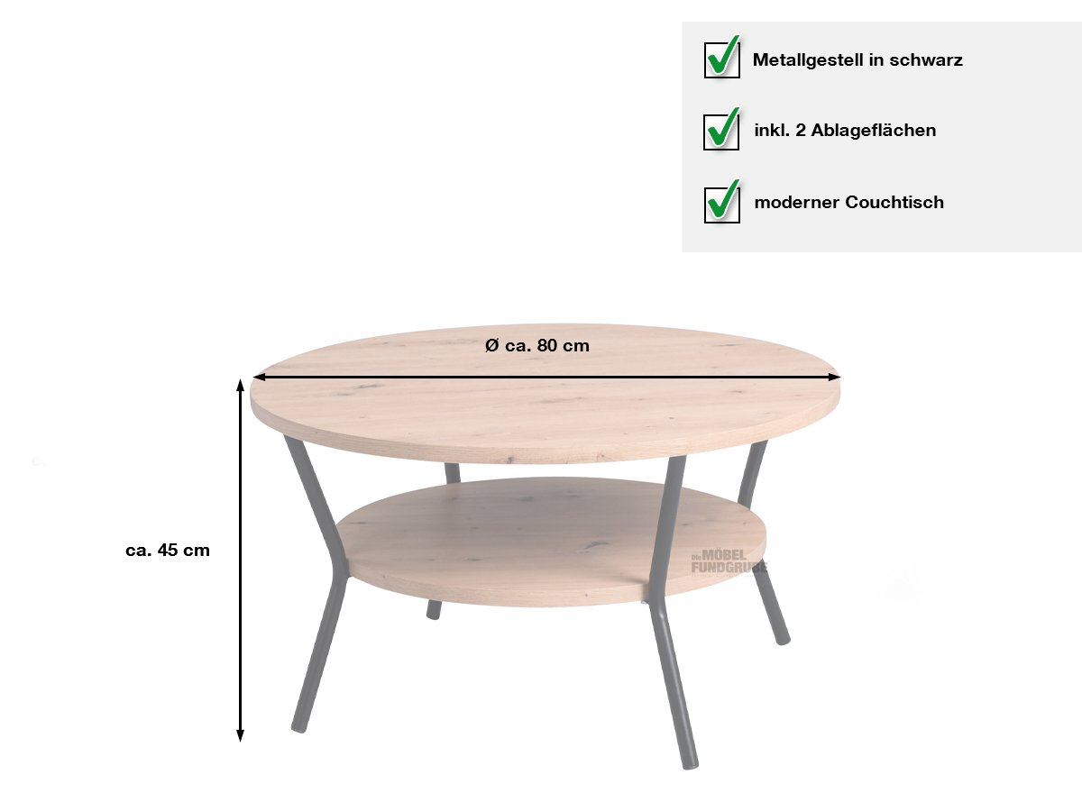 Couchtisch Artisan Eiche 80 x 80 cm - AURORA