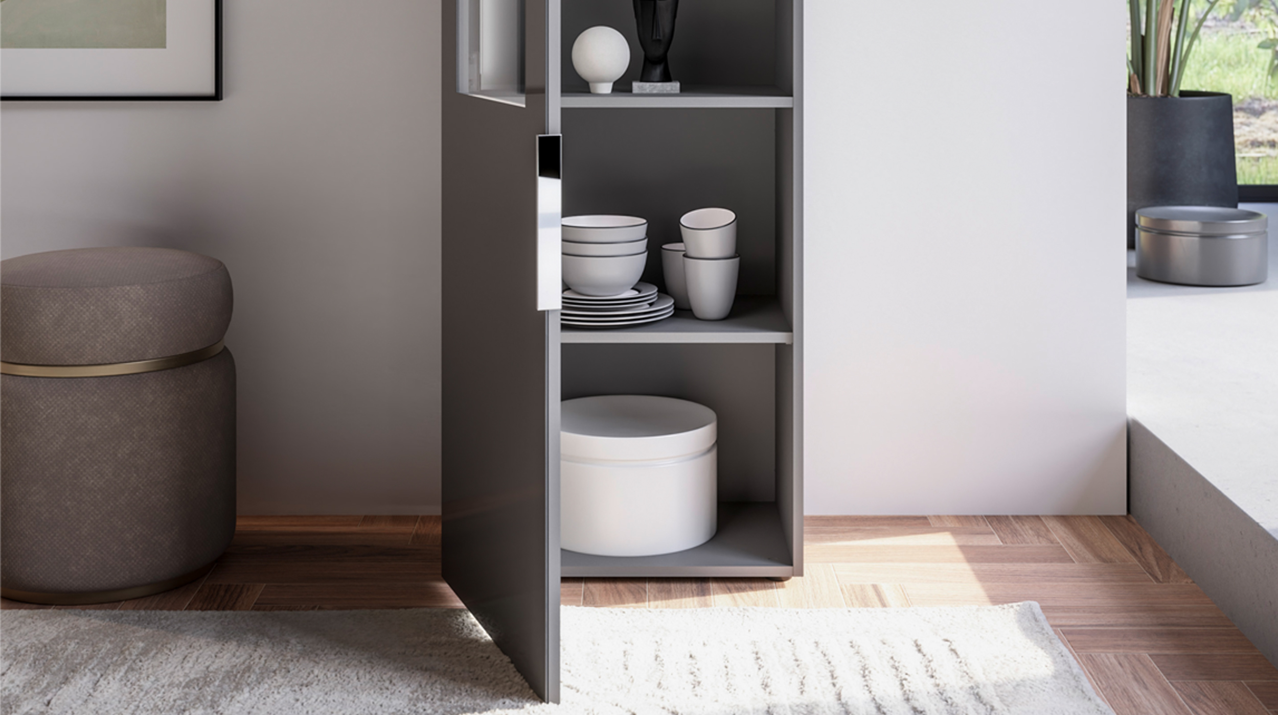 Vitrine mit Beleuchtung anthrazit - Glasfront - Breite 55 cm - SANTORIN