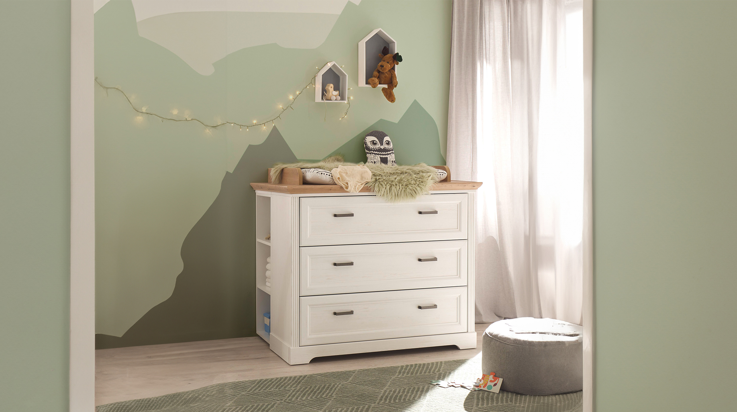 Kommode Wickelkommode Anderson Pinie weiß 114 cm - JASMIN 