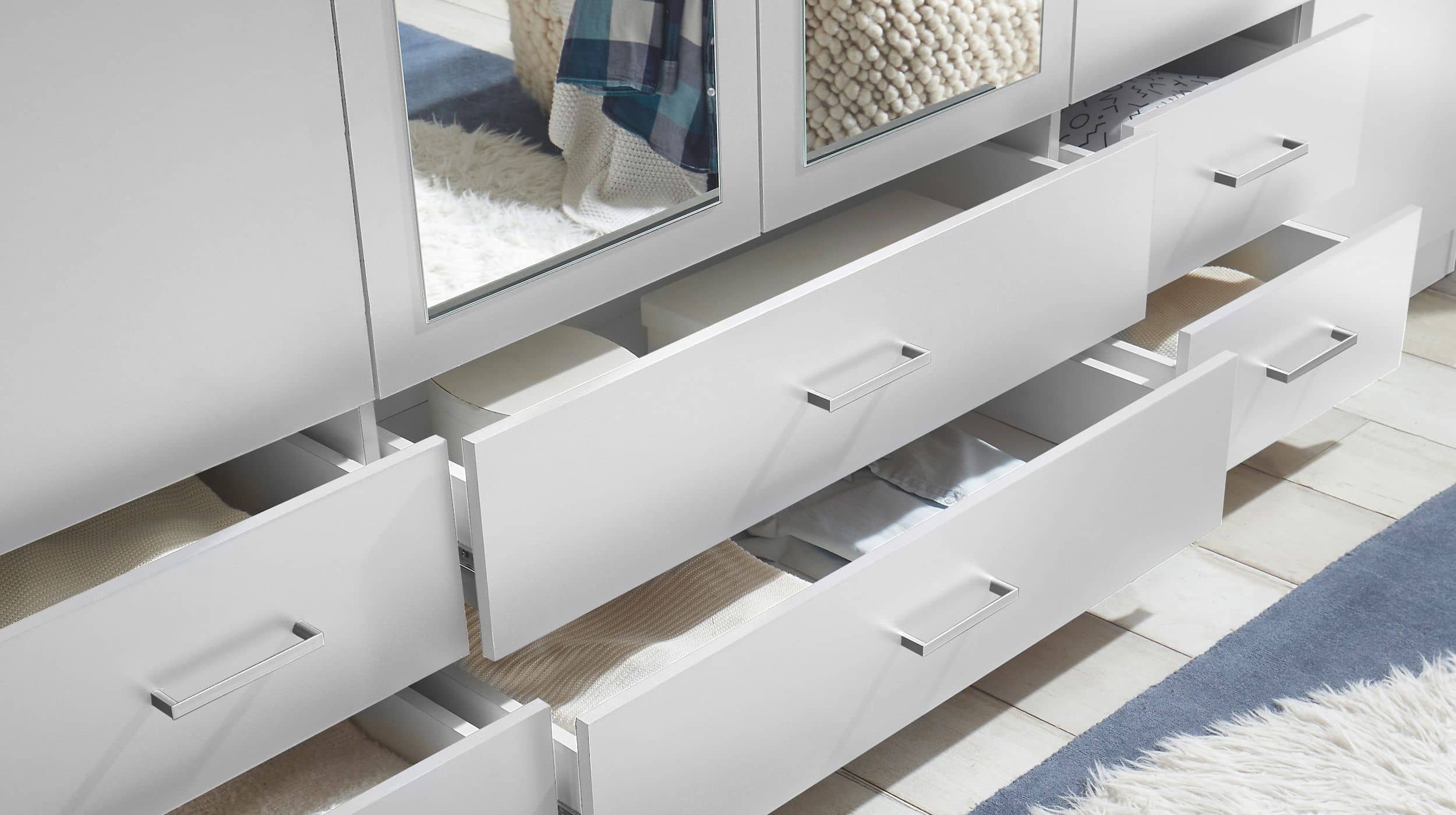 Kleiderschrank weiß mit Spiegel - 271 cm - 6-türig - ELVA