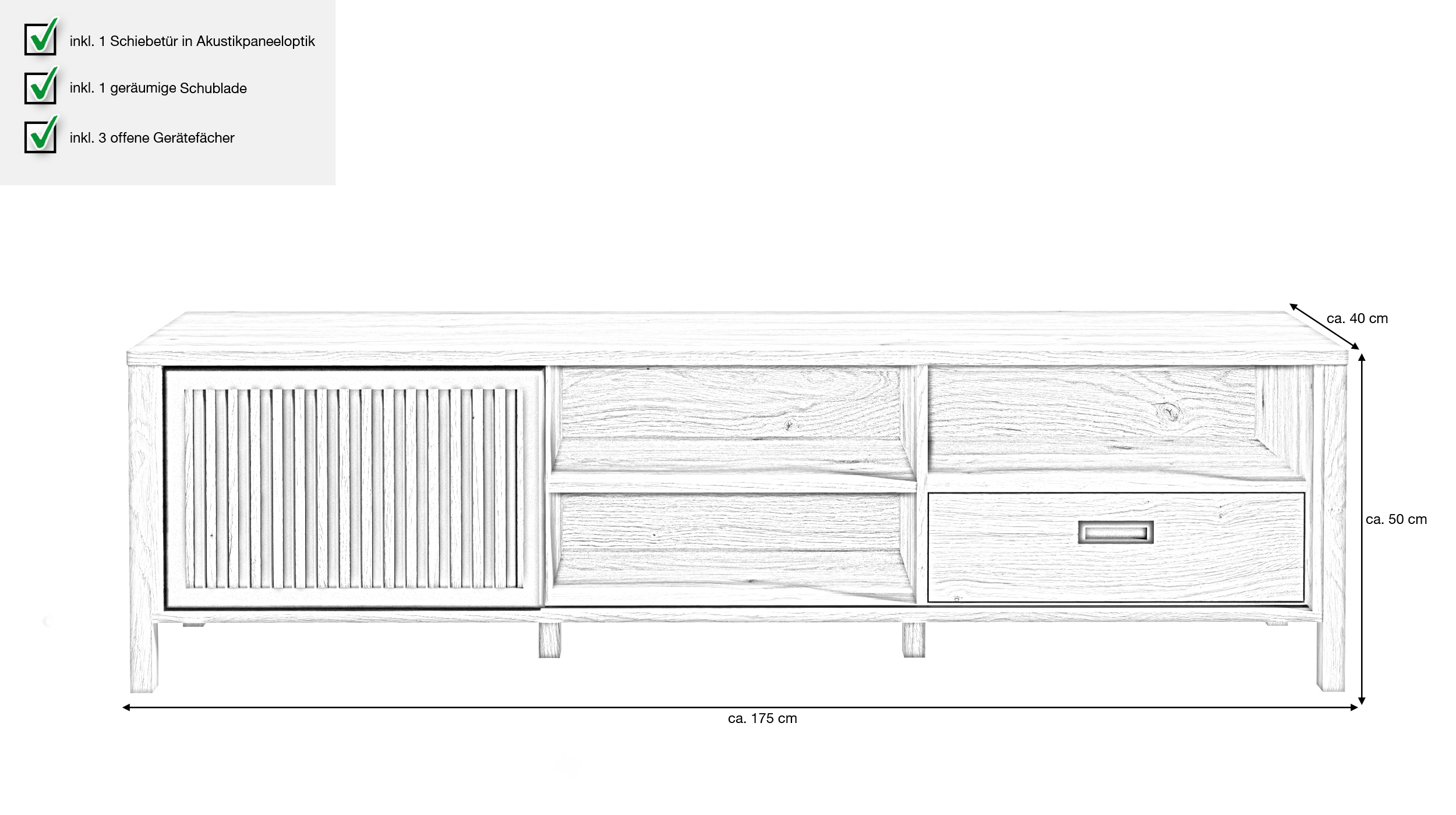 TV-Lowboard - Schiebetür - Mauvella Eiche - schwarz - 175 cm - JYTANA