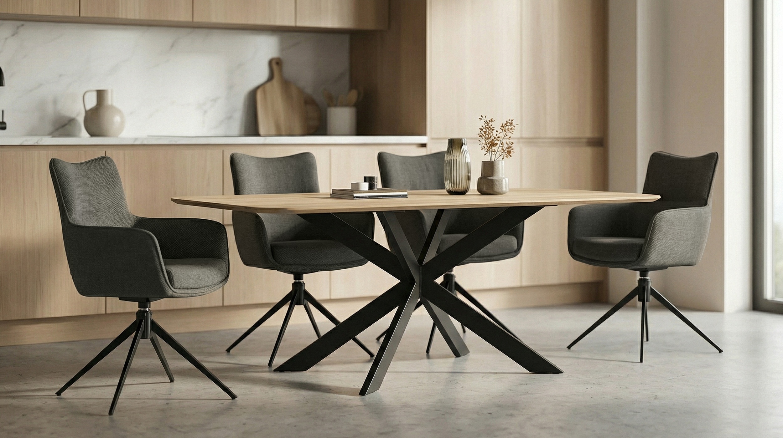 Armlehnstuhl anthrazit Drehstuhl Webstoff - LIMA