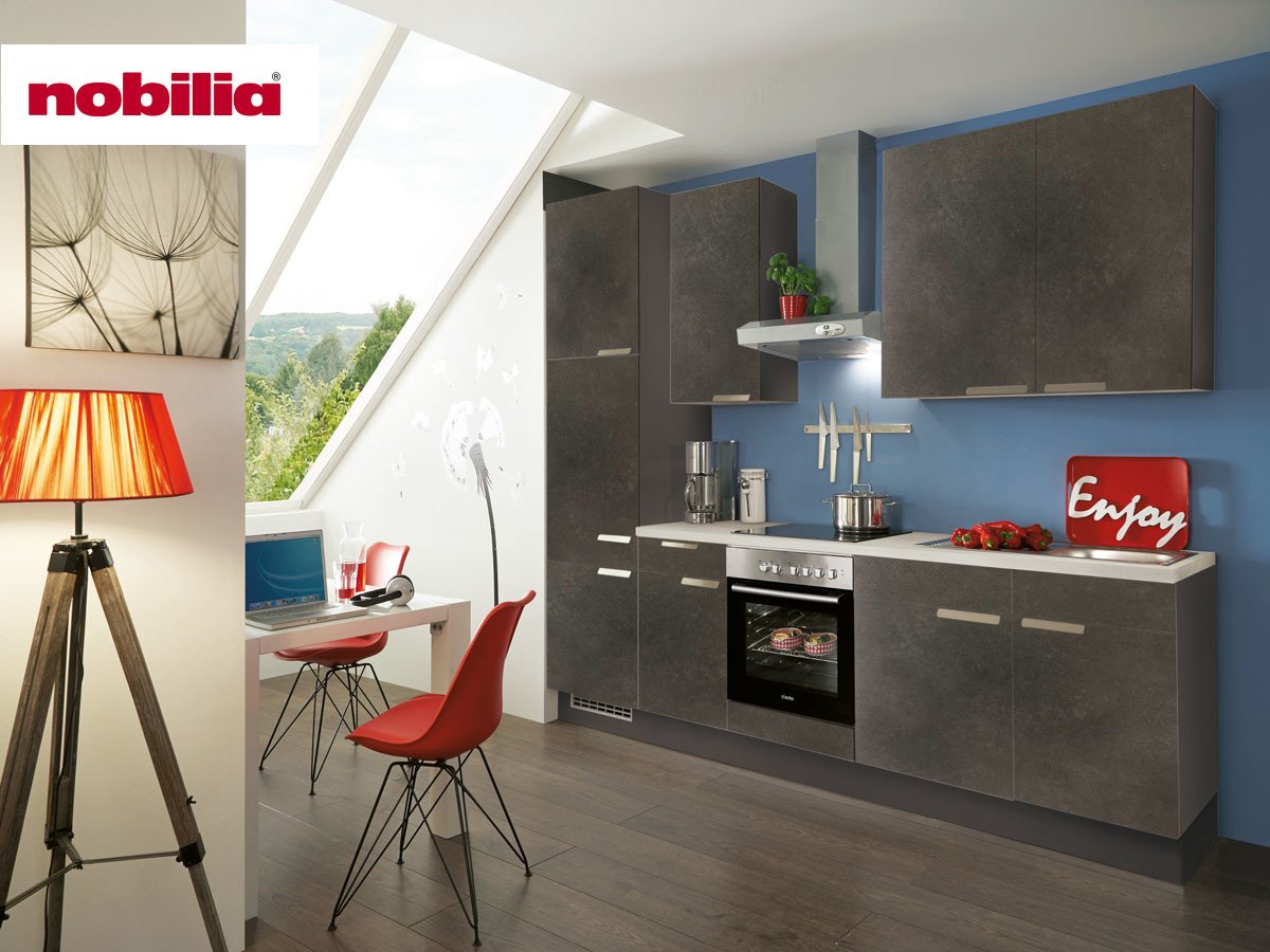 Küchenzeile 280 cm - mit Geräten - Küchenfronten matt - RIVA