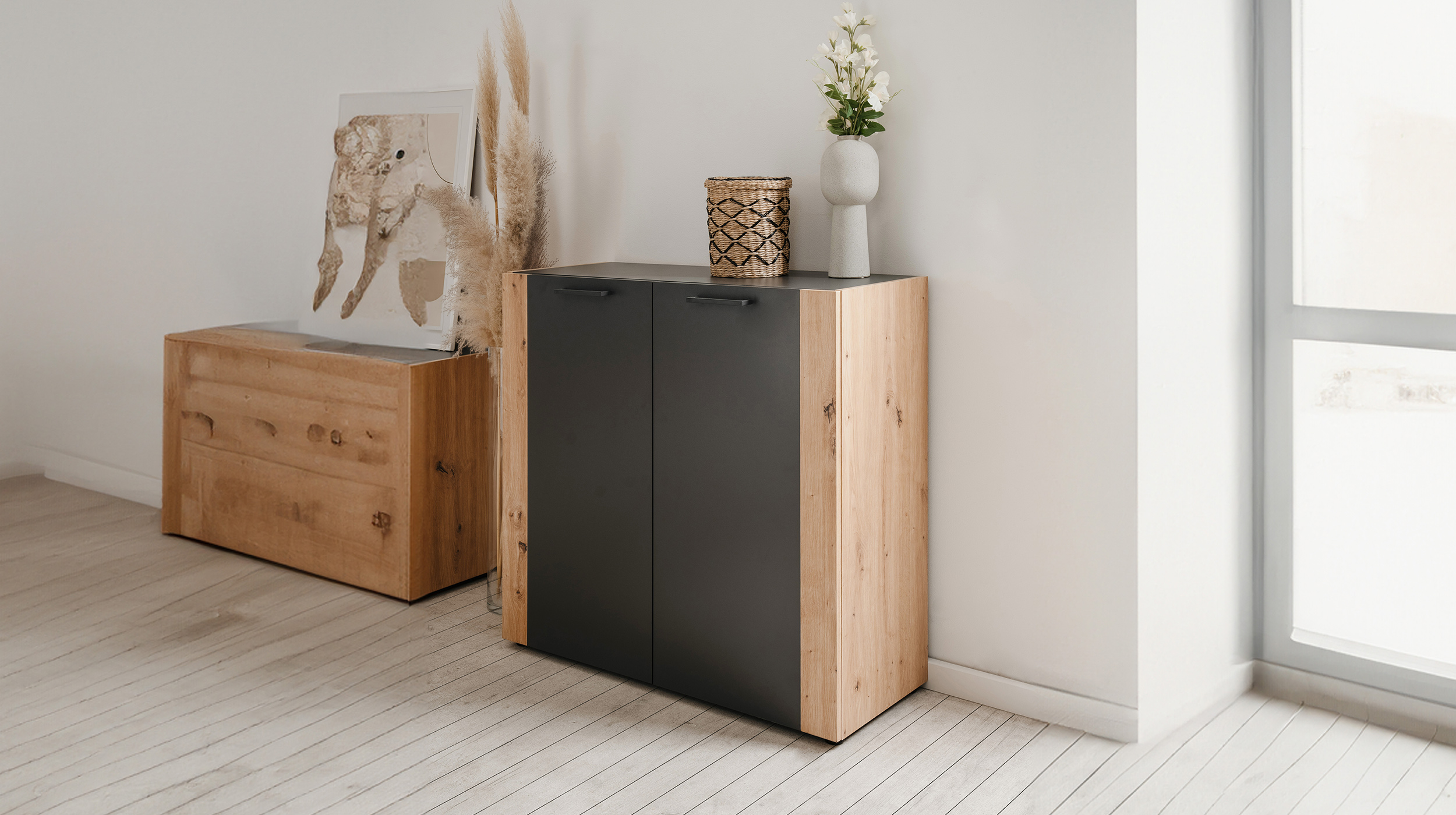 Kommode anthrazit Artisan Eiche 2-türig 89 x 35 cm - CENTO 