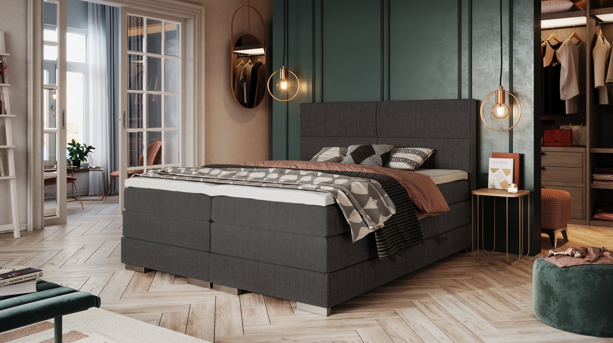 Boxspringbett 200 x 200 cm grau - Bettkasten - MANDEWILLA