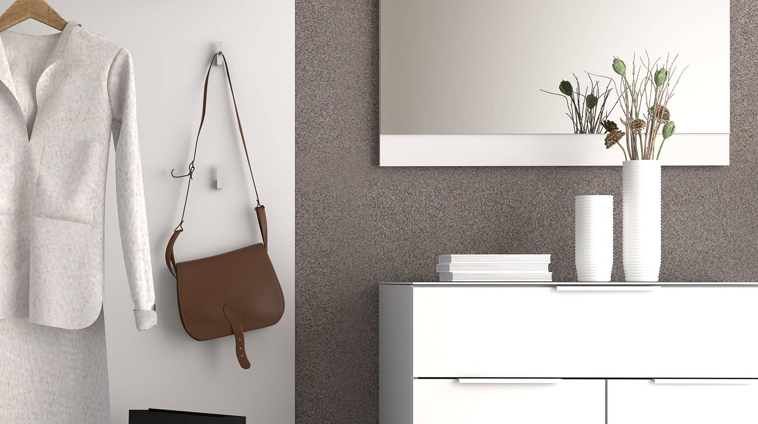 Garderoben-Set weiß Glasfront 255 x 196 cm - SANTORIN