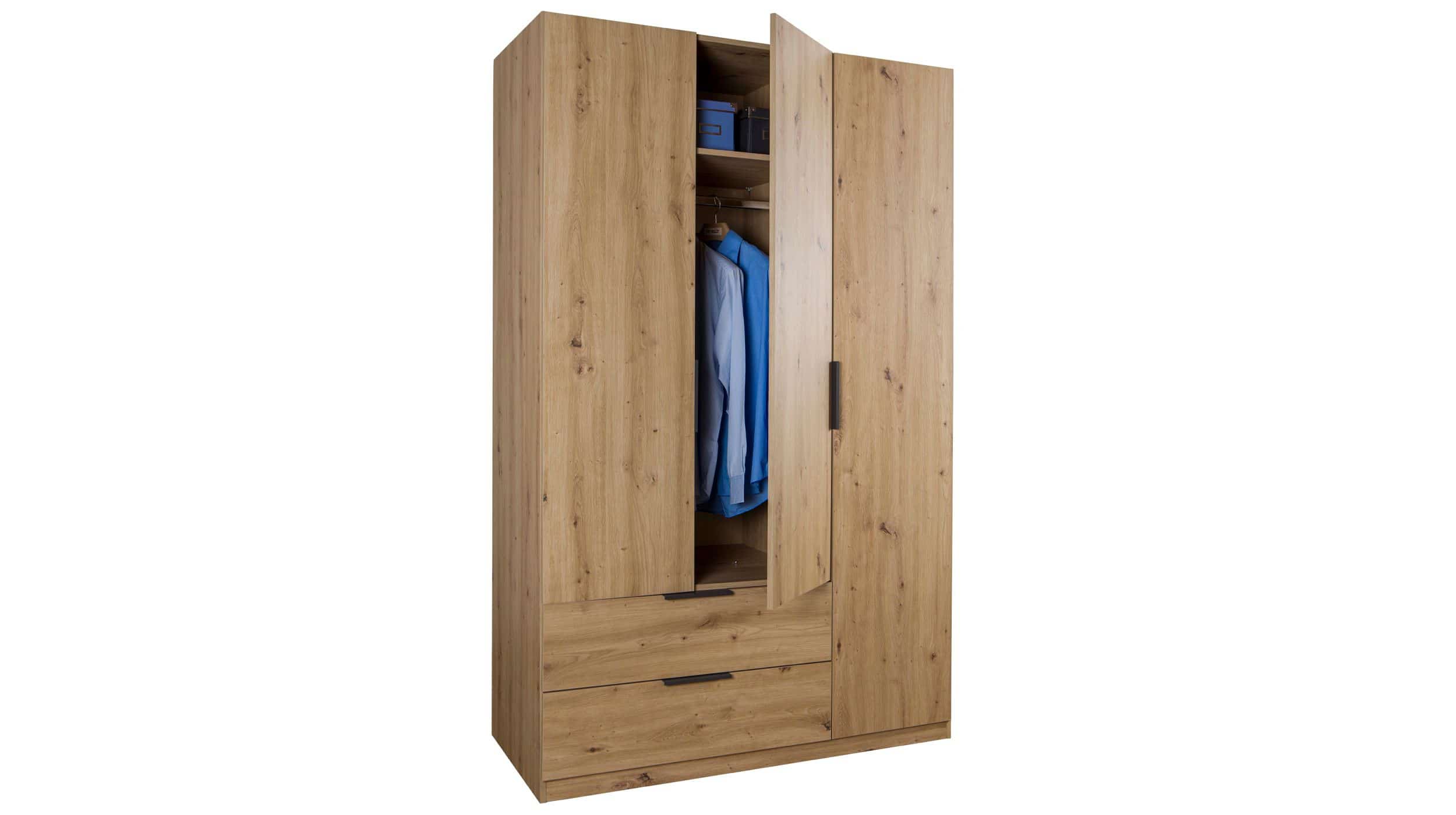 Kleiderschrank mit Schubladen 3-türig Eiche 122 cm - ESPRESSO