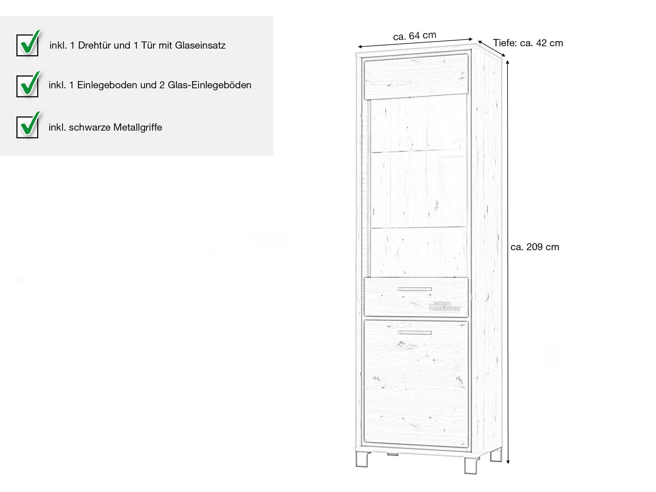 Vitrine mit Glastür Artisan Eiche Breite 64 cm - TRONDHEIM
