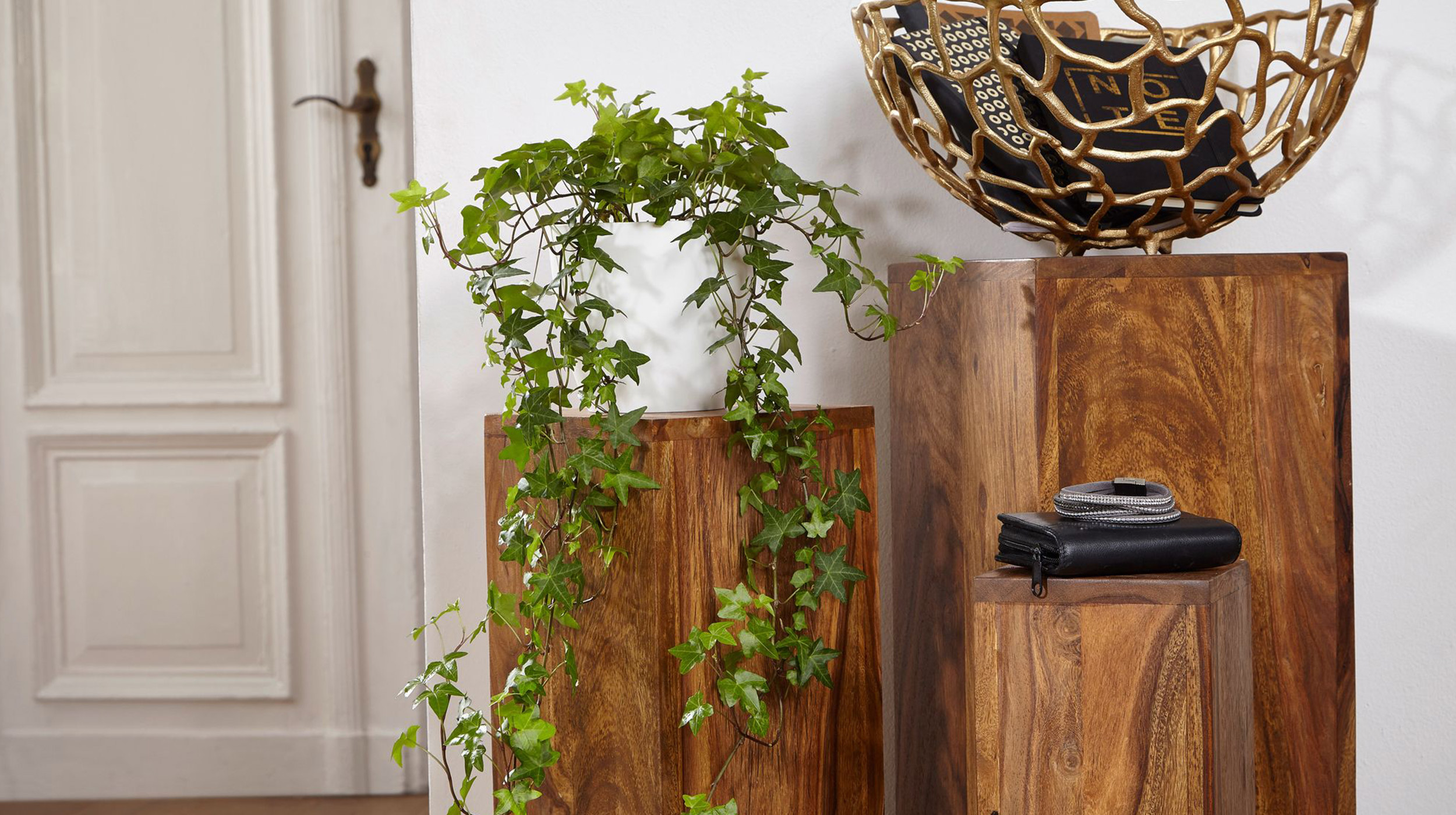 Beistelltisch 3er-Set Sheesham Massivholz gebeizt - 25 x 25 cm - SOFIE 