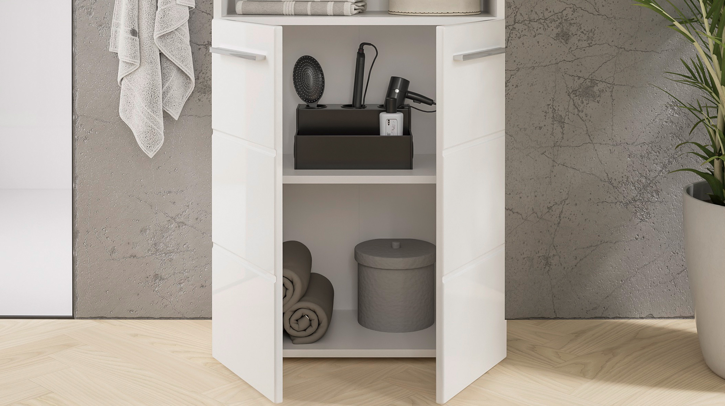 Bad Hochschrank weiß hochglanz 4 Türen Breite 60 cm - MANDY