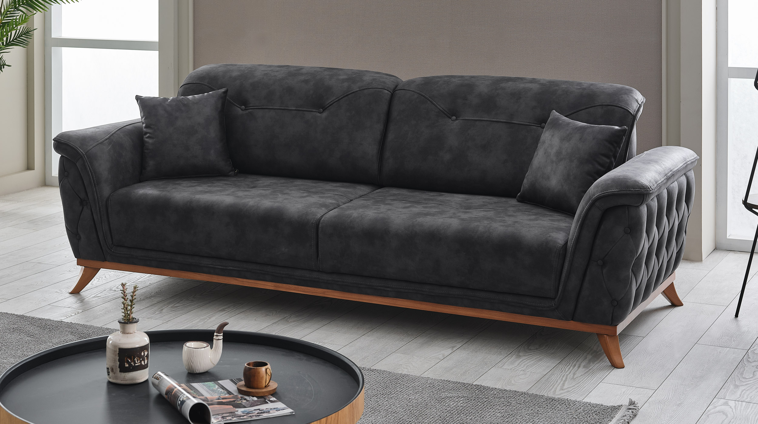 Einzelsofa 3-Sitzer anthrazit 257 cm - ALBERTO