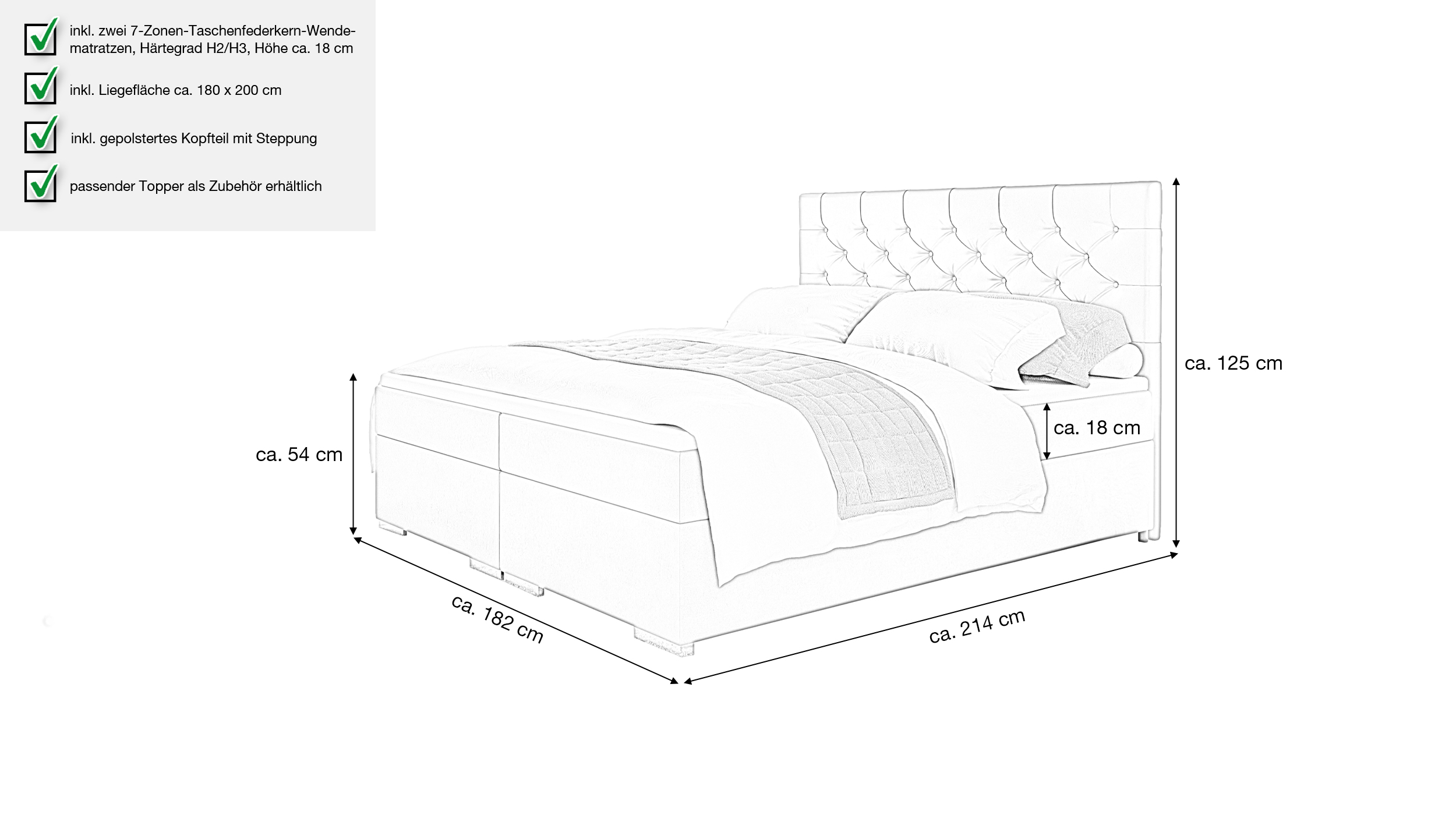 Boxspringbett 180 x 200 cm Stoffbezug grau - EVORA