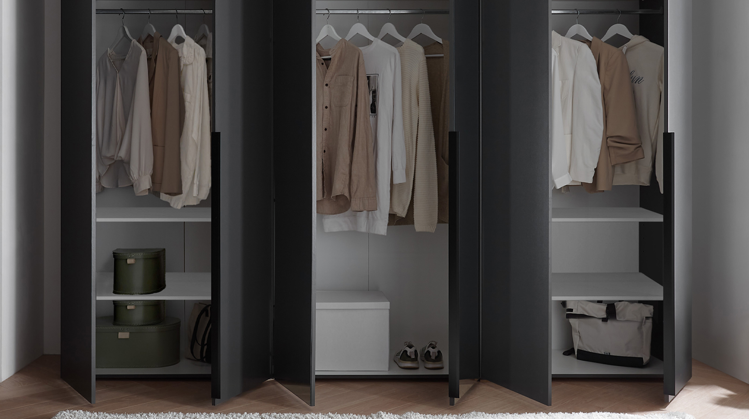 Kleiderschrank graphit - 270 cm - Kleiderschrank 6-türig - KEVO