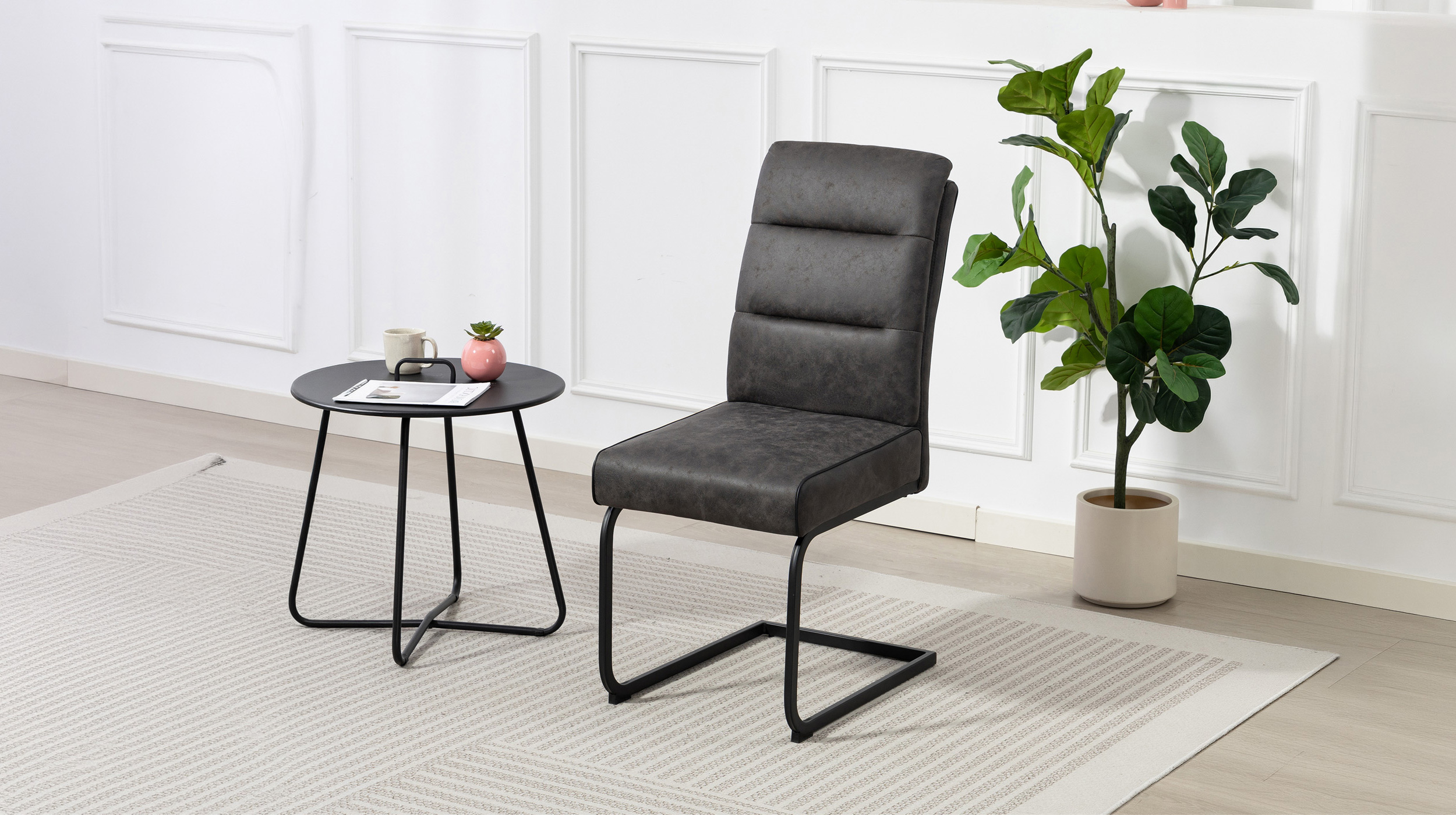 Schwingstuhl Microfaserbezug anthrazit Metallgestell schwarz - MARGA