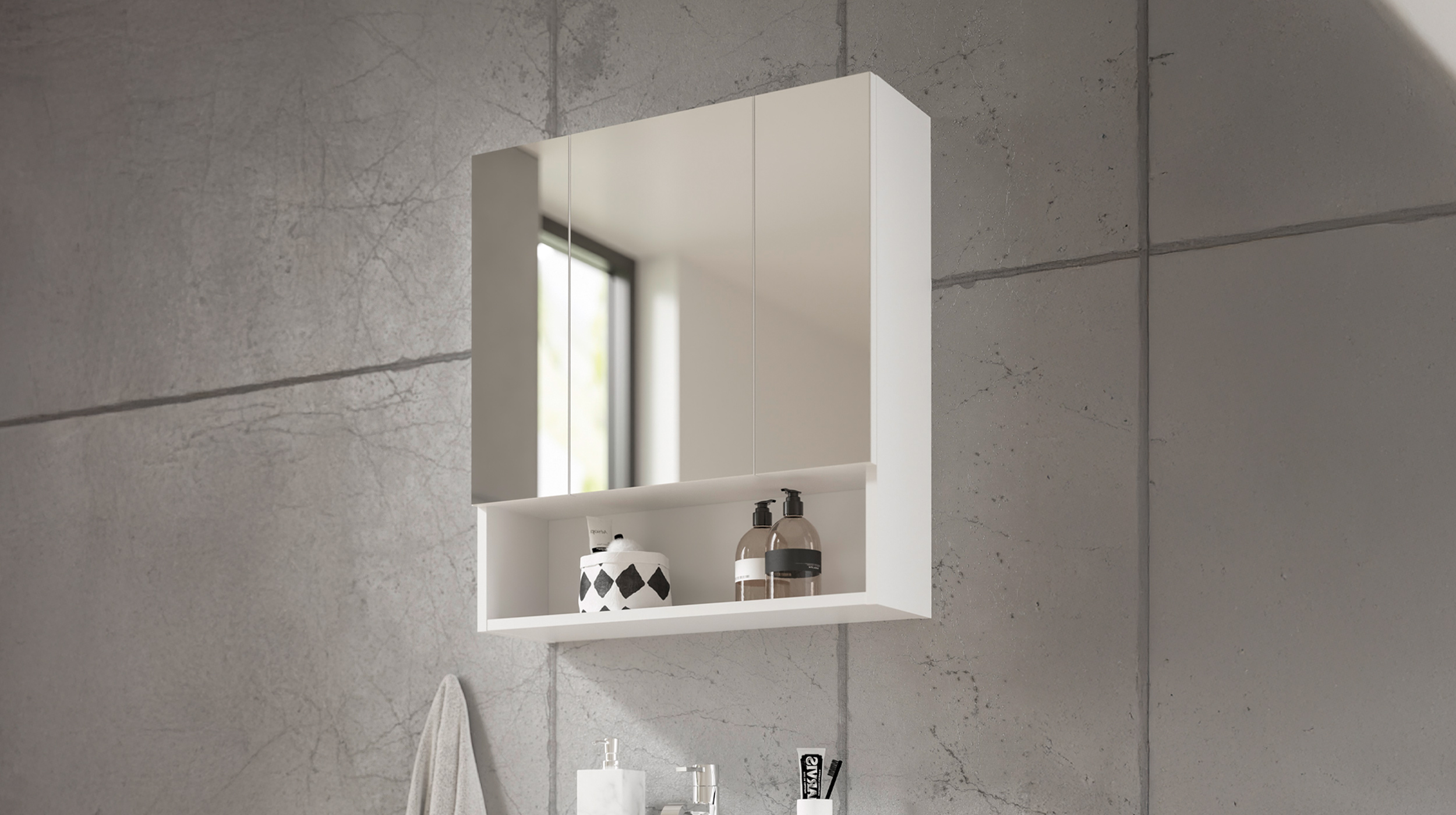 Spiegelschrank weiß hochglanz 65 cm - MANDY