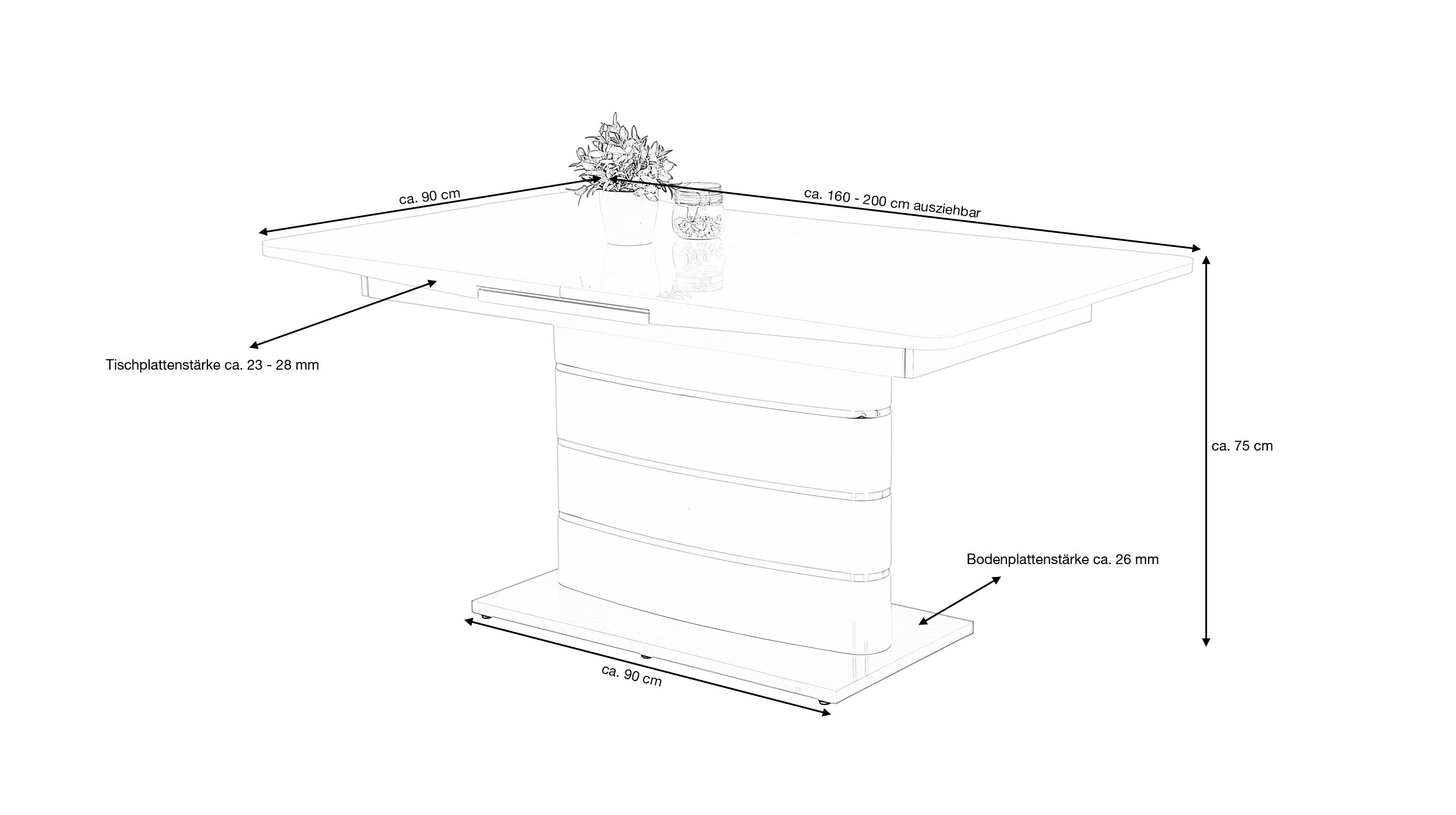Esstisch 160 - 200 cm ausziehbar weiß hochglanz - ANASTASIA