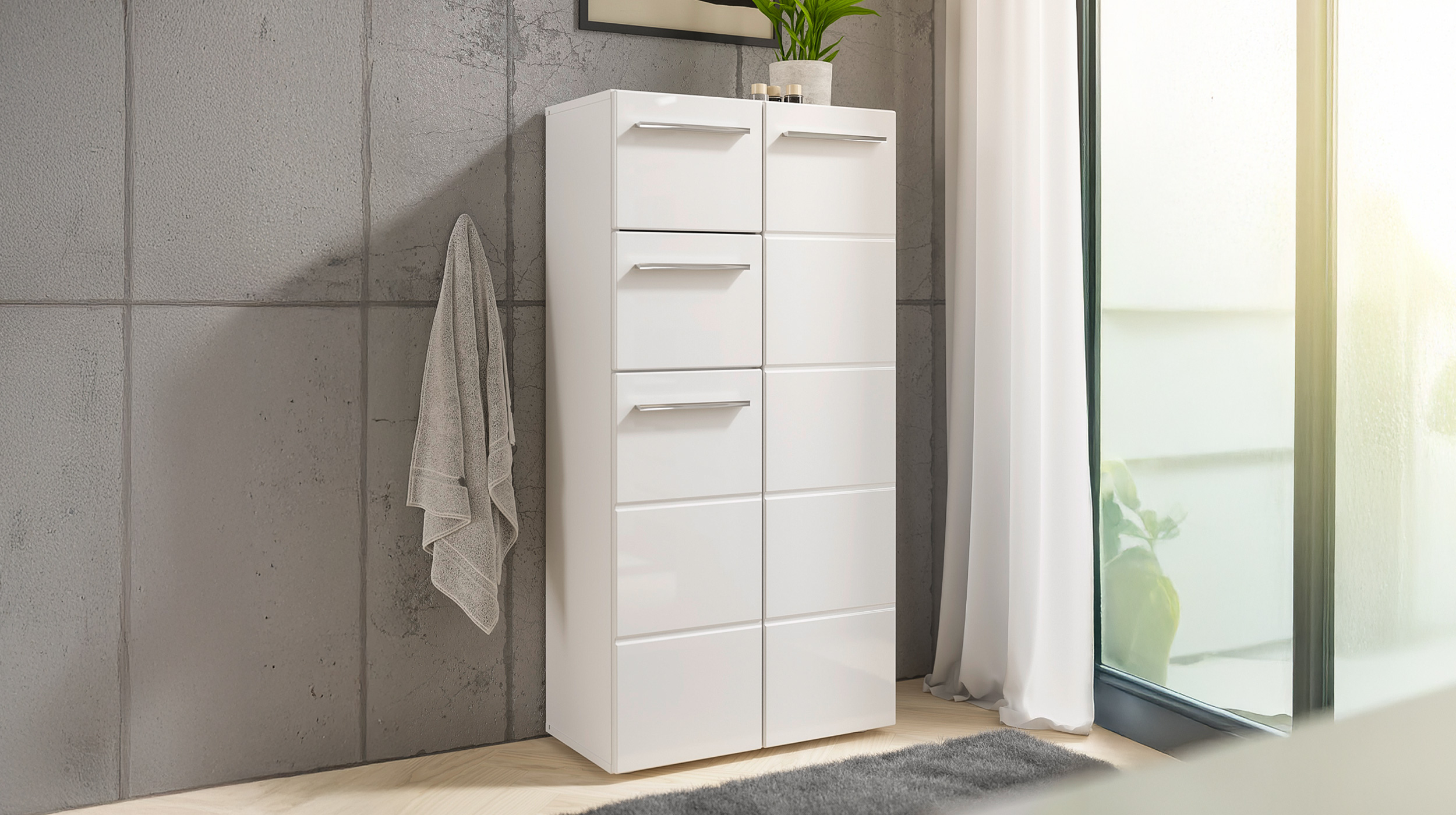 Bad Unterschrank weiß hochglanz 60 cm - 2 Schubladen - MANDY