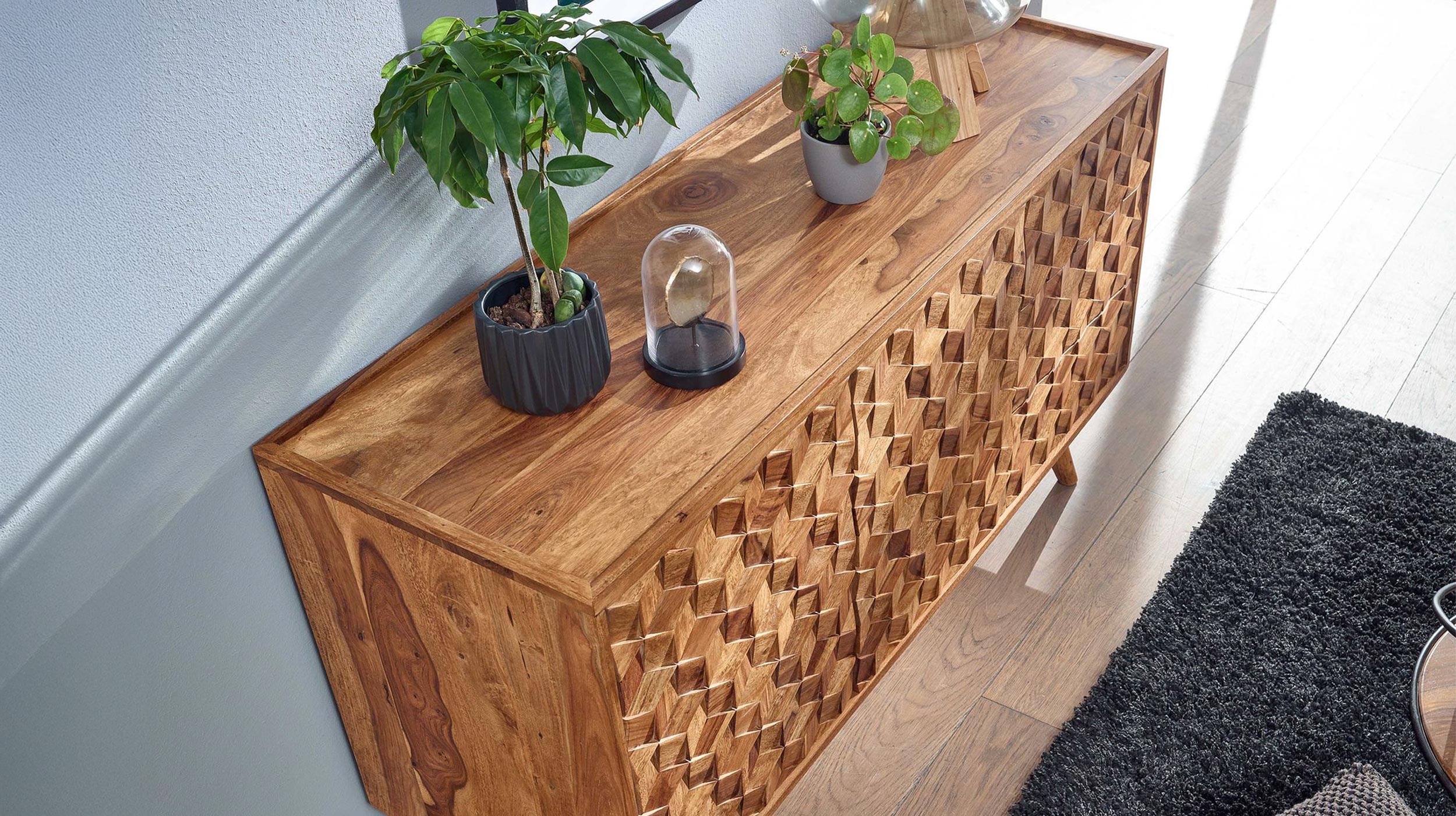 Sideboard mit 3 Schubladen Sheesham massiv gebeizt 138 cm - SUNE